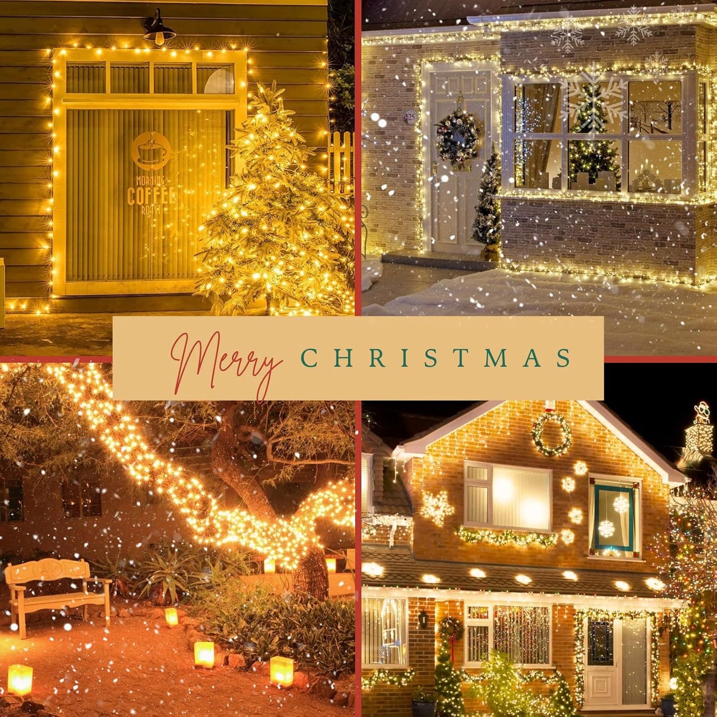 BN-LINK 66FT 200 LED String Lights, 2 Pack Plug-in Outdoor/Indoor Christmas Tree Lights with 8 Modes, Waterproof String Lights for House Yard, Patio & Xmas Decorations(Warm White)