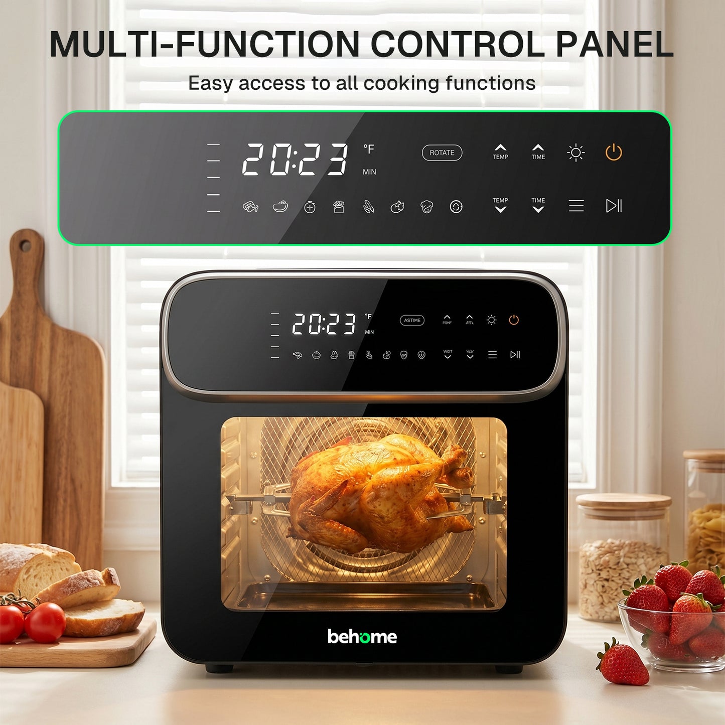 Behome 12.68QT Air Fryer Oven，8-in-1 Functions Digital Airfryer with Visible Window, 3-Layer Cooking Air Fryer for Crisps, Bakes, Roasts,1600W,Black