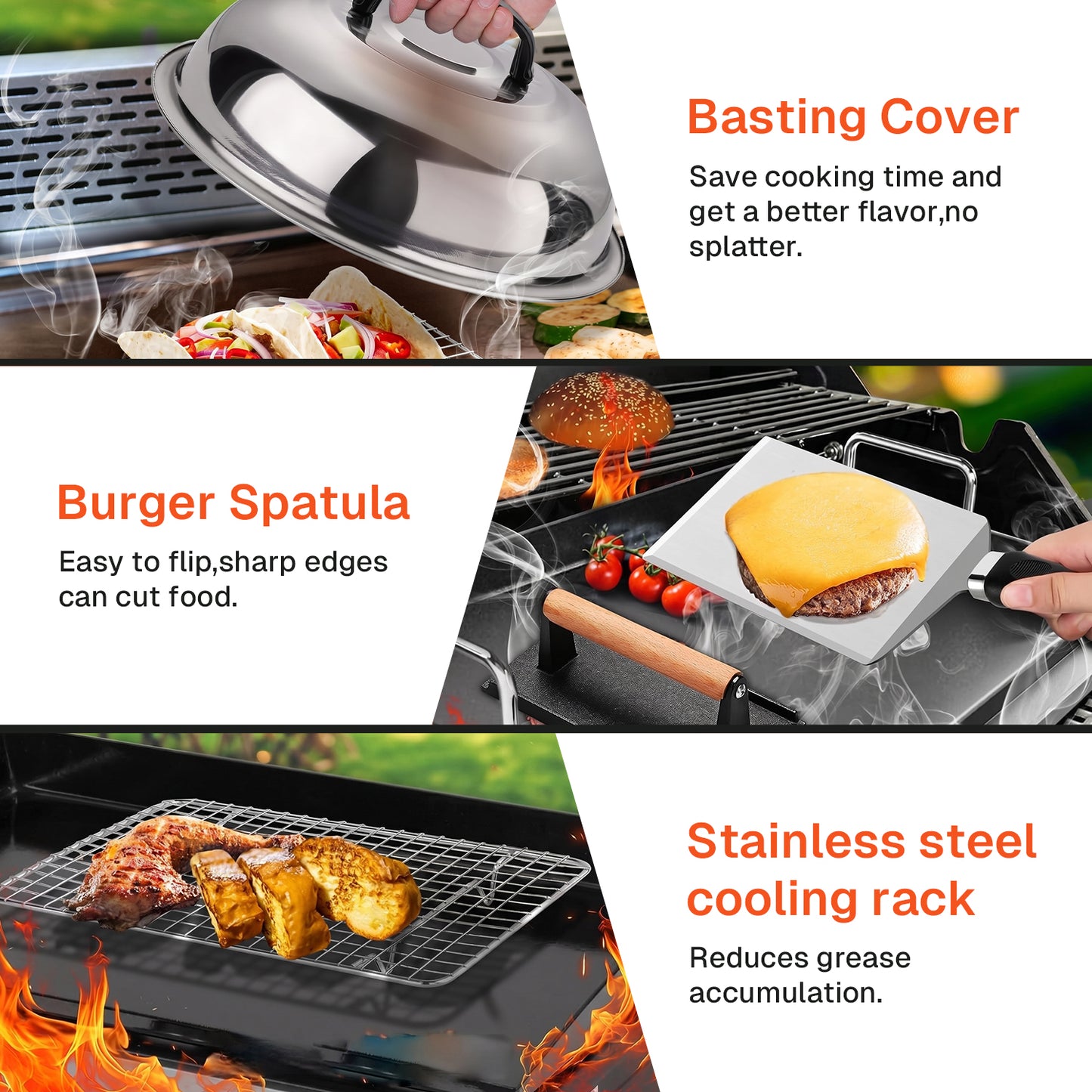 BN-LINK 33PCS Griddle Accessories Kit, Flat Top Grill Accessories with Enlarged Spatulas, Basting Cover, Burger Press & Scraper, Stainless Steel Griddle Tools for Outdoor Grilling BBQ