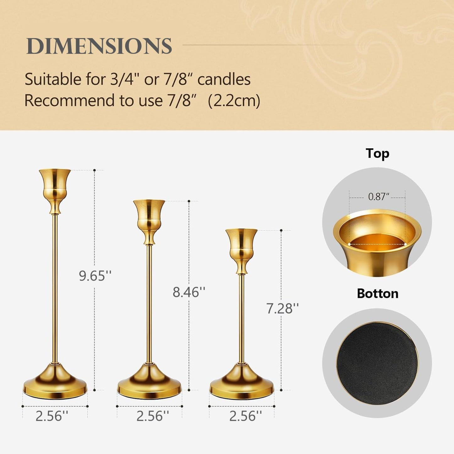 Behome Taper Candle Holders, Set of 3 Metal Candlestick Holders, for Home Decor, Wedding, Dinning, Party, Anniversary