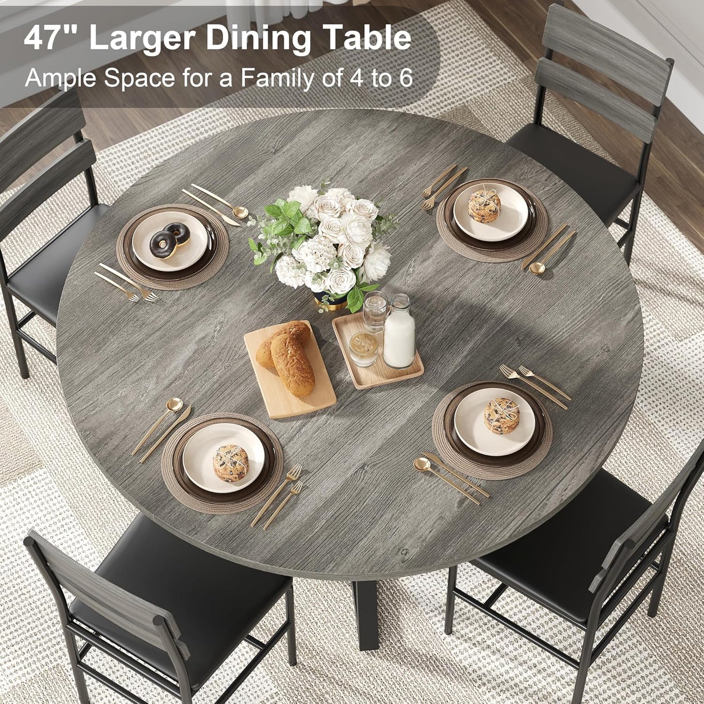 Behome 42” Round Dining Table for 4-6,Wooden Kitchen Table with Storage Shelf,Farmhouse Circle Kitchen Tables for Dining Room, Kitchen, Living Room