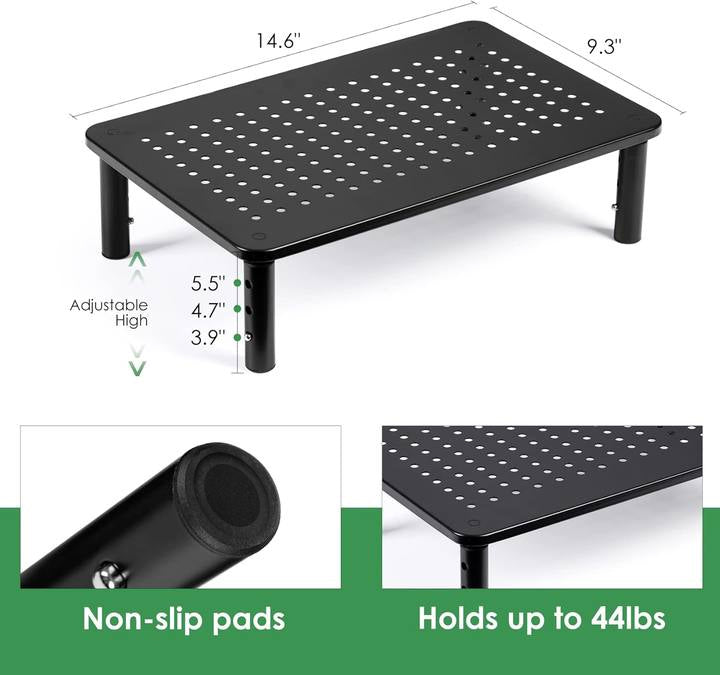 Behome 2 Pack Monitor Stand, Desk Monitor Riser 3 Height Adjustable, Laptop Riser with Airflow Vents, Desktop Stand for Computer, Printer, Monitor, Laptop, Black Steel, 14.57 in