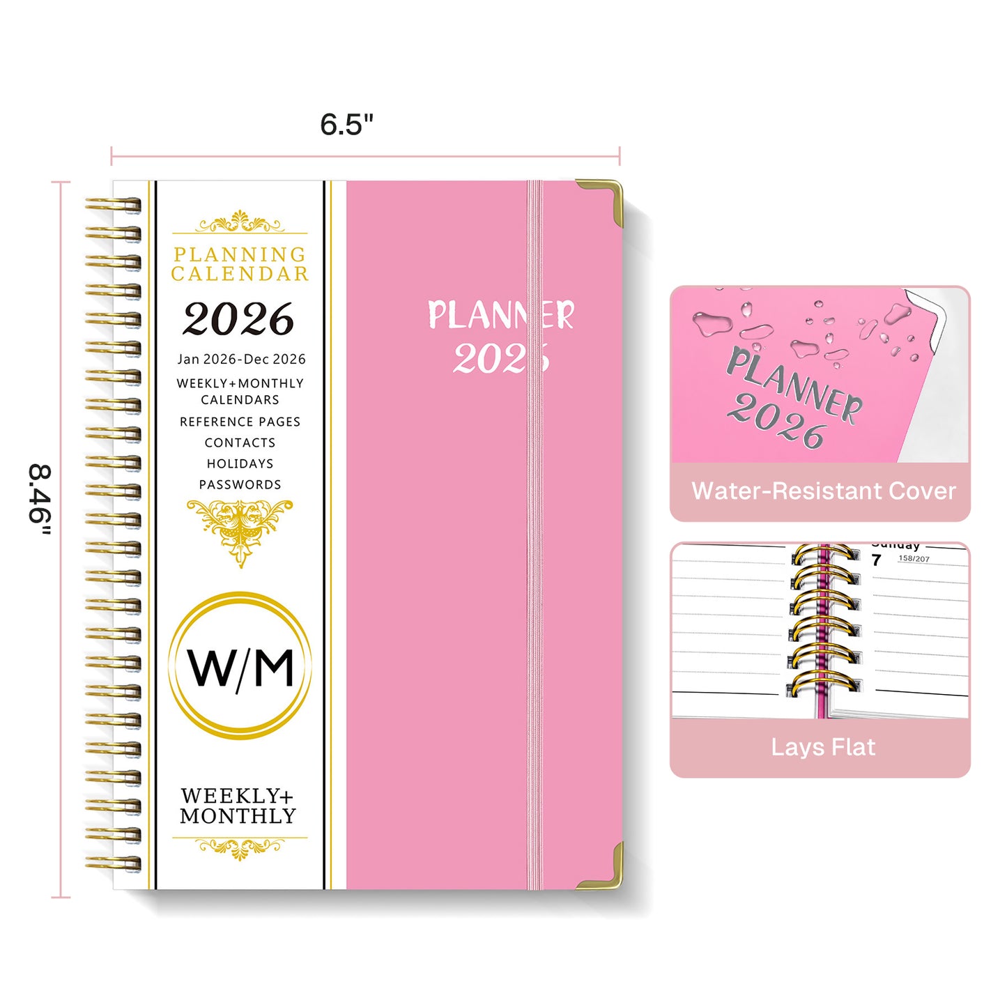 Behome Planner 2026-2027, Academic Monthly & Weekly Planner with Stickers and Tabs, July 2026 - June 2027, 8.5" x 6.5", Hardcover Calendar Planner for School & Office,Pink