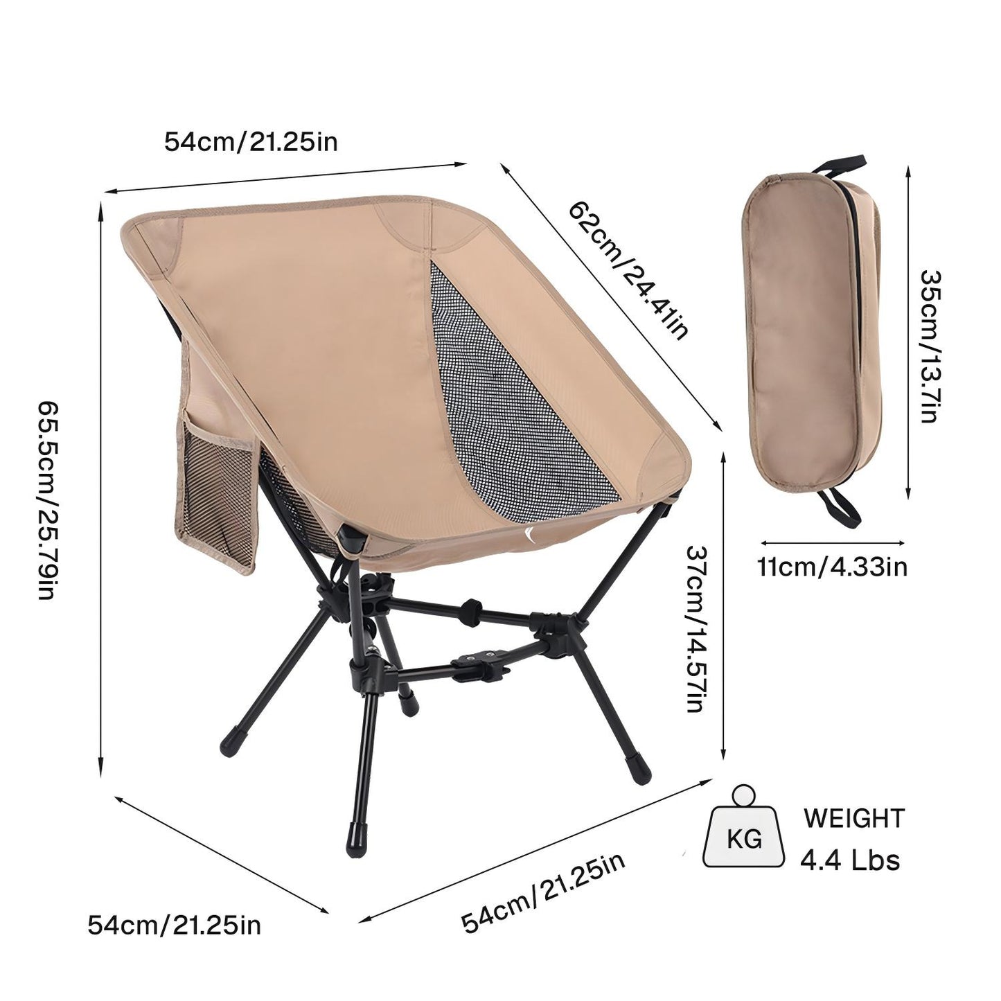 BN-LINK Folding Camping Chair, Portable Backpacking Chair with Carry Bag, Lightweight Hiking Chair for Outdoor Camp, Travel, Beach, Picnic, khaki