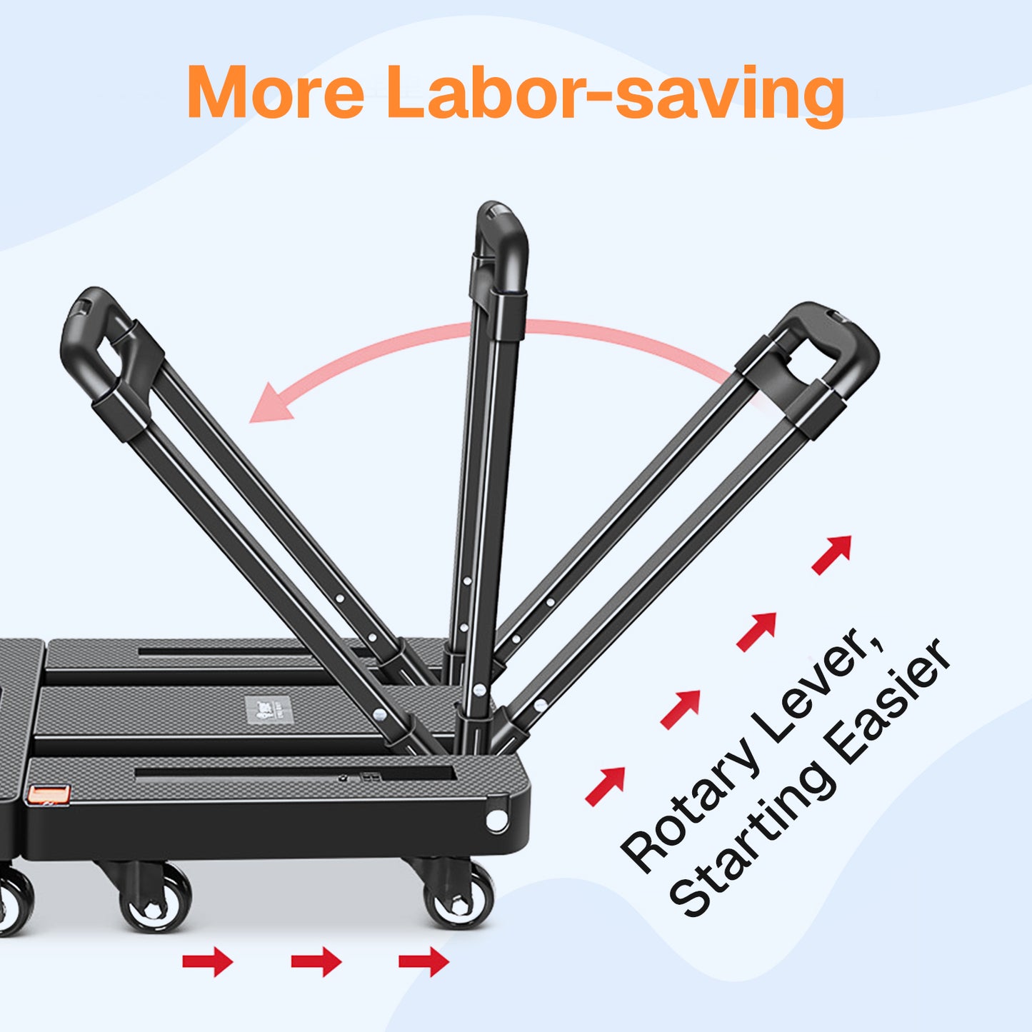 BN-LINK Folding Hand Truck, Portable Heavy Duty Dolly Cart, 6 Wheels Collapsible Luggage Cart with 2 Elastic Rope, for Moving, Travel, House, Office, Shopping, Black