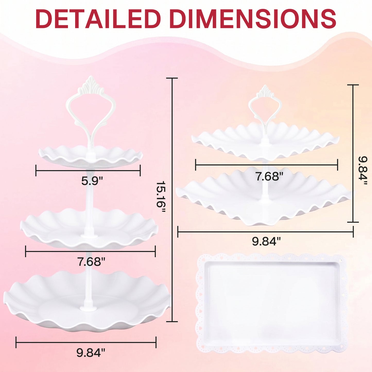 Behome 10Pcs Cupcake Stand, Cake Stand with Handle, 3 Two-Tier Square Stands, 3 Three-Tier Round Stands and 4 Serving Trays, Plastic Dessert Table Stand Set for Birthday, Tea Party, Wedding, Baby Showers