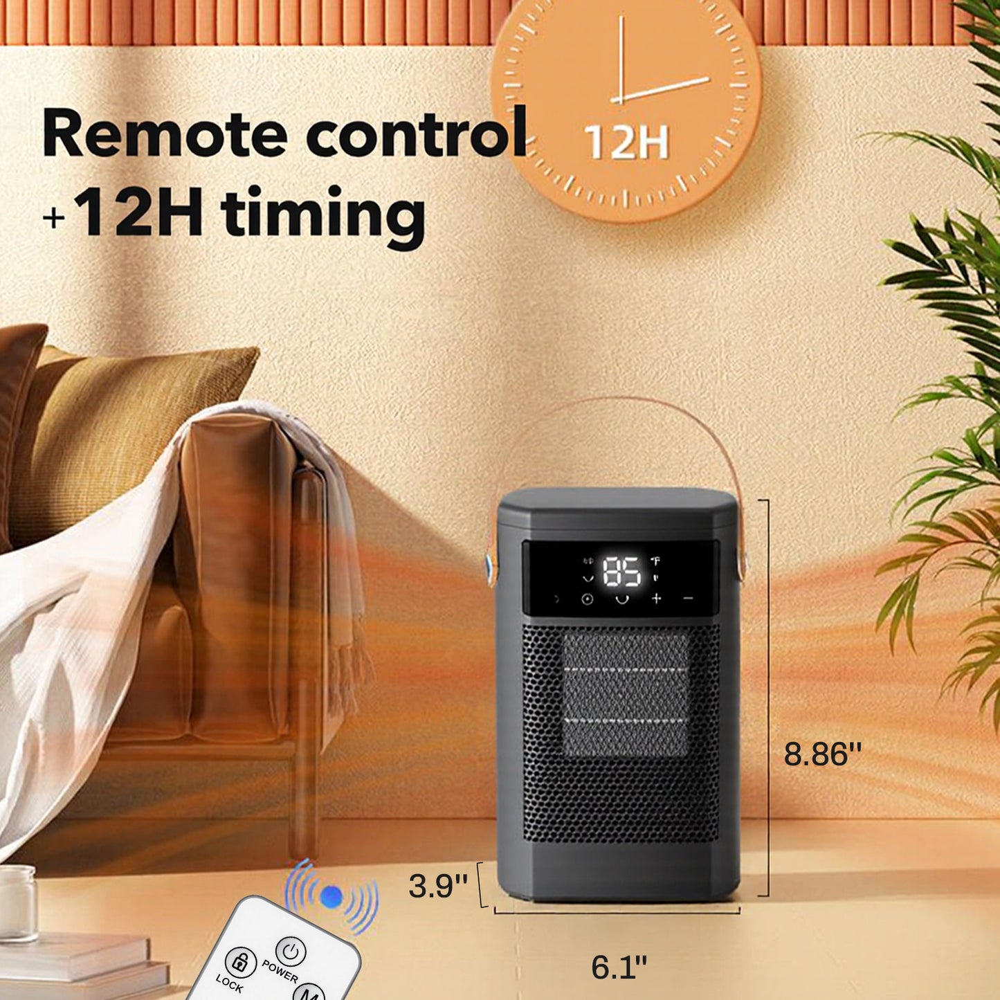 Behome Oscillating Space Heater with Remote, 1500W Portable Electric Space Heater with Thermostat & Timer, Indoor Small Heater with Heating and Fan Modes for Bedroom, Office and Indoor