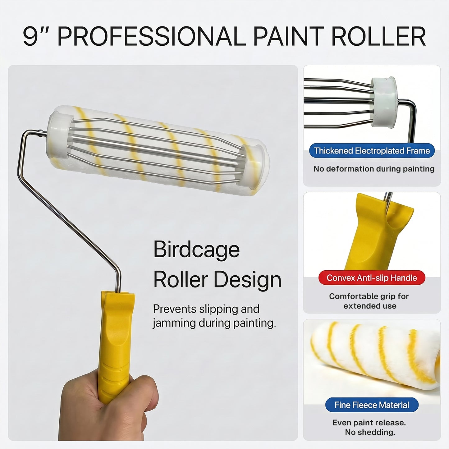 BN-LINK 11-Piece Paint Roller Kit, 9 Inch & 4 Inch Paint Roller Set with Paint Tray, Paint Brush, Gloves, Stir Stick & Can Opener, Painting Supplies for Walls, Ceilings, Interior and Exterior Paintin