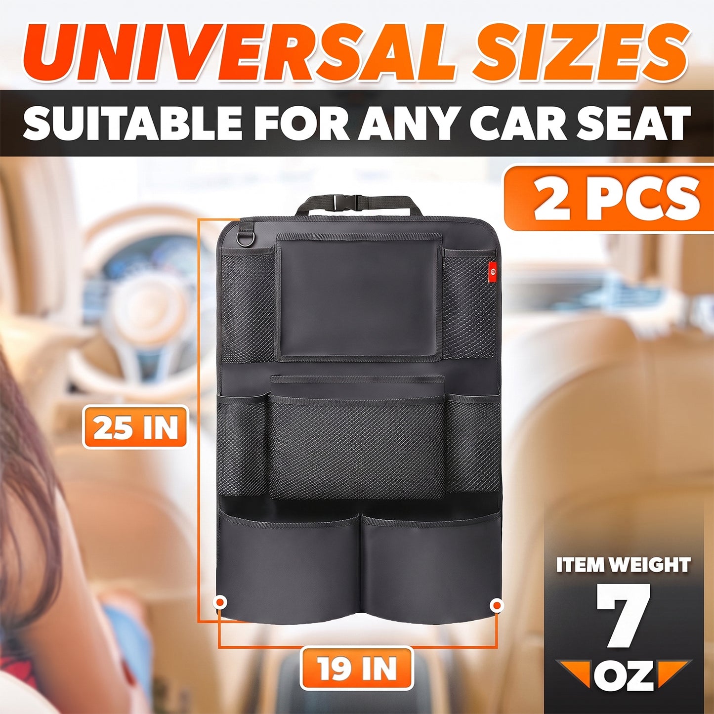 BN-LINK 2 Pack Backseat Car Organizer, Kick Mats Back Seat Protector with Touch Screen Tablet Holder & 9 Storage Pockets, Back Seat Organizer for Road Trip & Essentials Travel