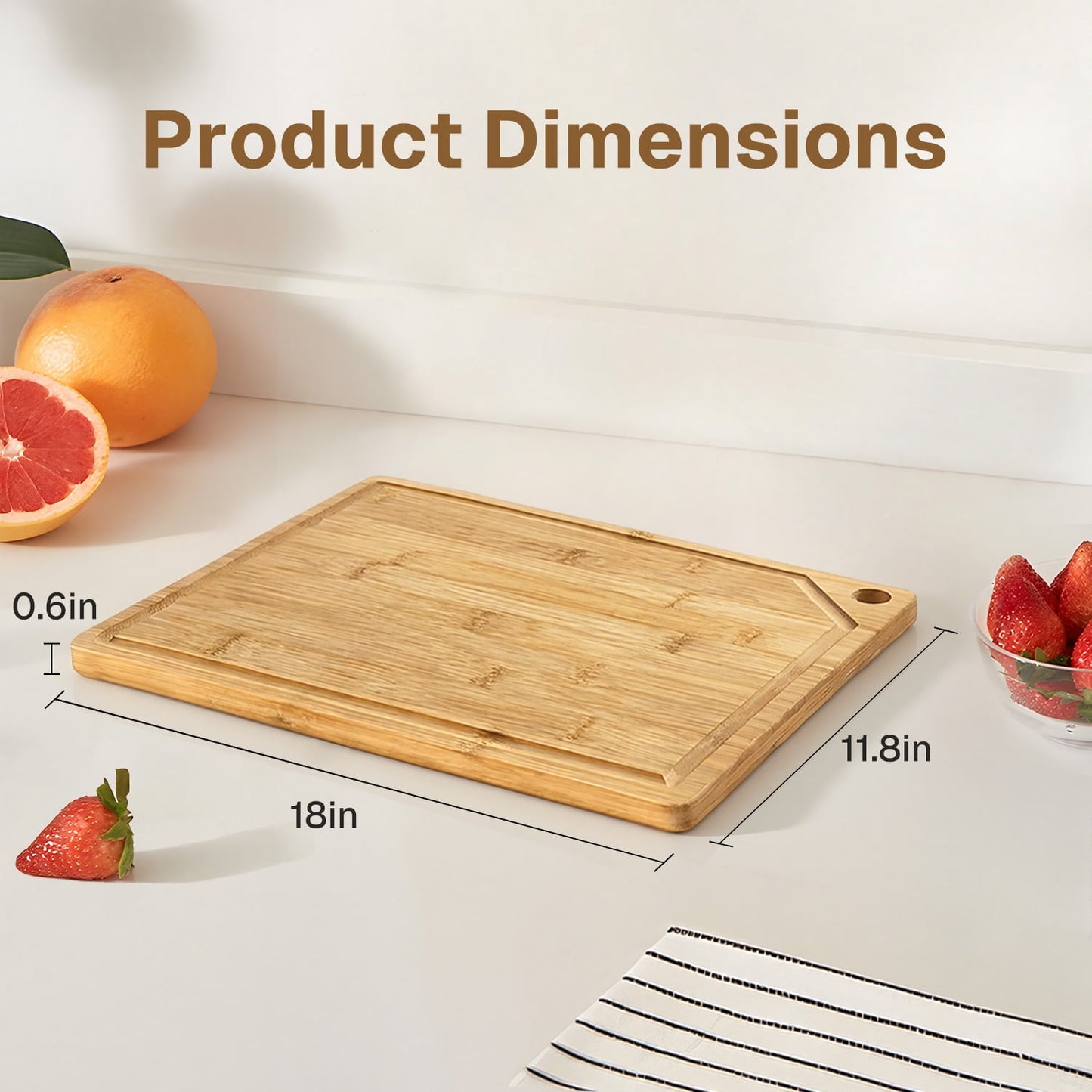 Behome Bamboo Cutting Board for Kitchen, Extra Large Wood Chopping Board with Hanging Hole and Deep Juice Groove, Serving Boards for Meat, Vegetables & Fruits, 18.0" x 11.81"