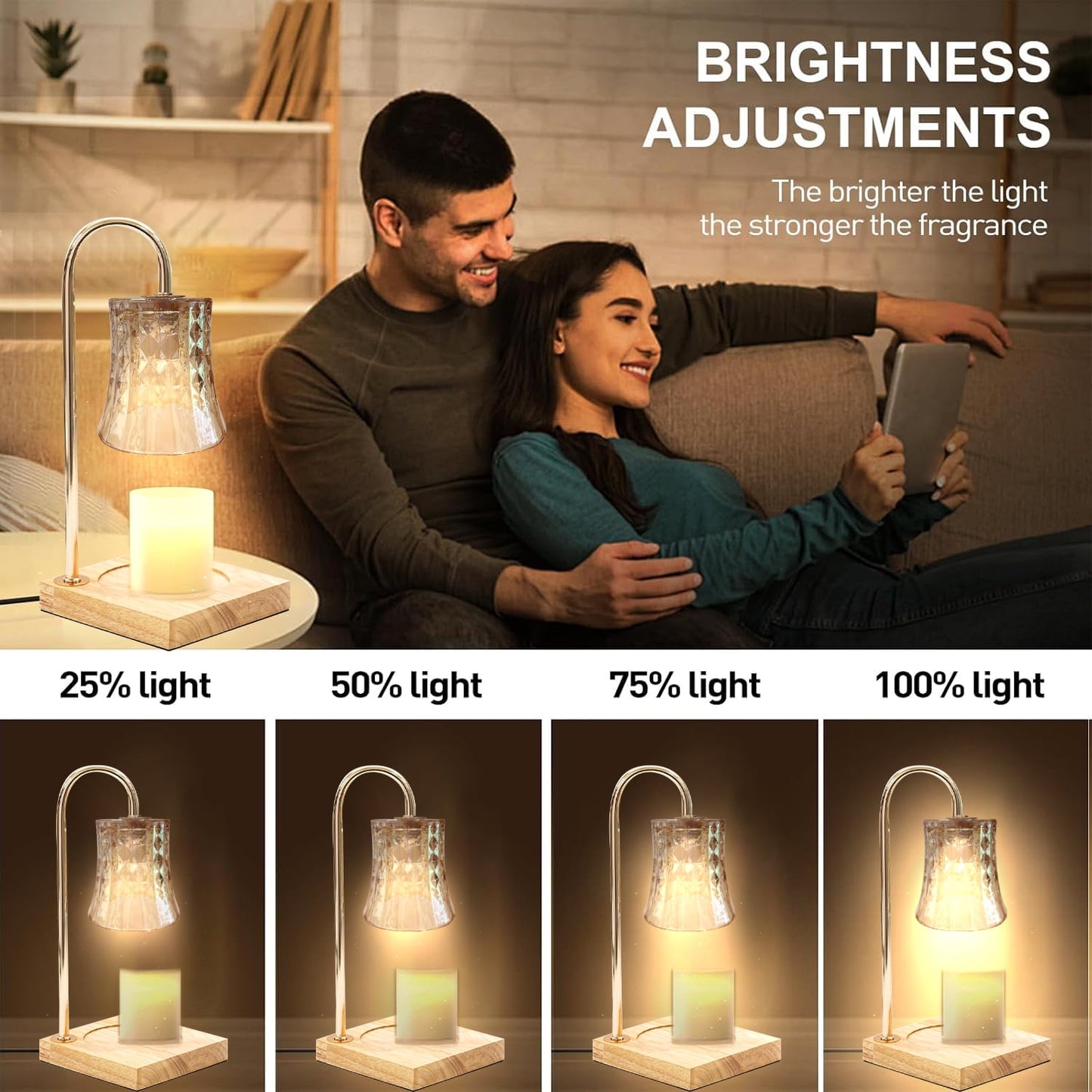 Behome Candle Warmer Lamp with Timer & Dimmer, Wax Melt Warmer with 2 Bulbs for Jar Candles, Home Decoration Gifts for Women, Gold
