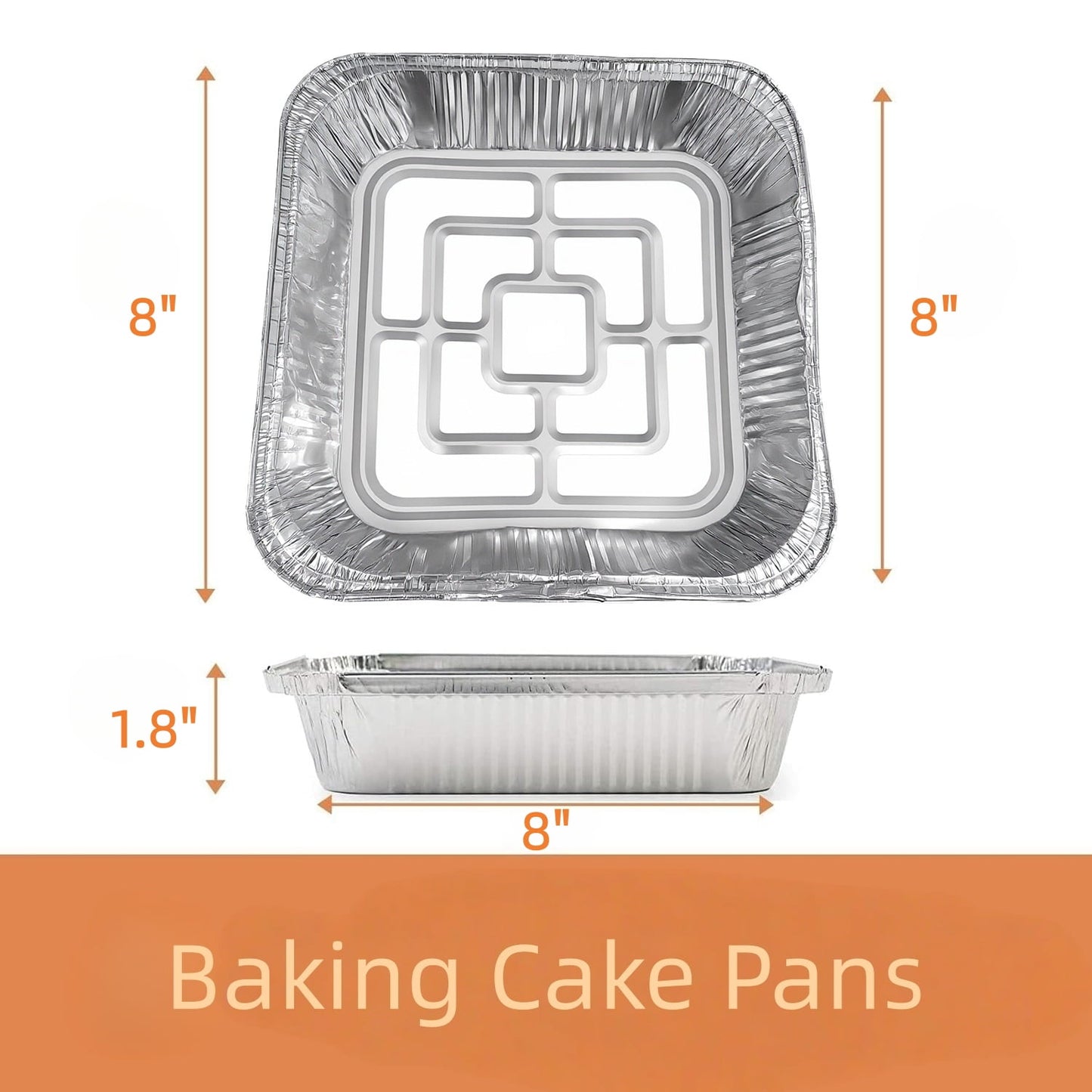 Behome 30 Pack Aluminum Pans, 8x8 Square Disposable Aluminum Baking Cake Pans, Heavy Duty Aluminum Roasting Trays for Baking, Cooking Food
