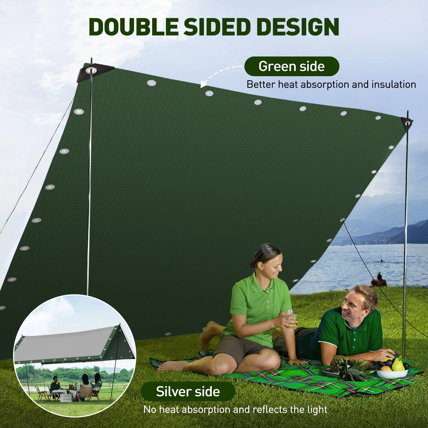BN-LINK 9×9 Feet Tarp Cover, Waterproof & Weather Proof Multipurpose Protective Cover with Aluminum Grommets Every 6.5 ft, Heavy Duty Poly Tarp for Camping, Tent, Car, Green