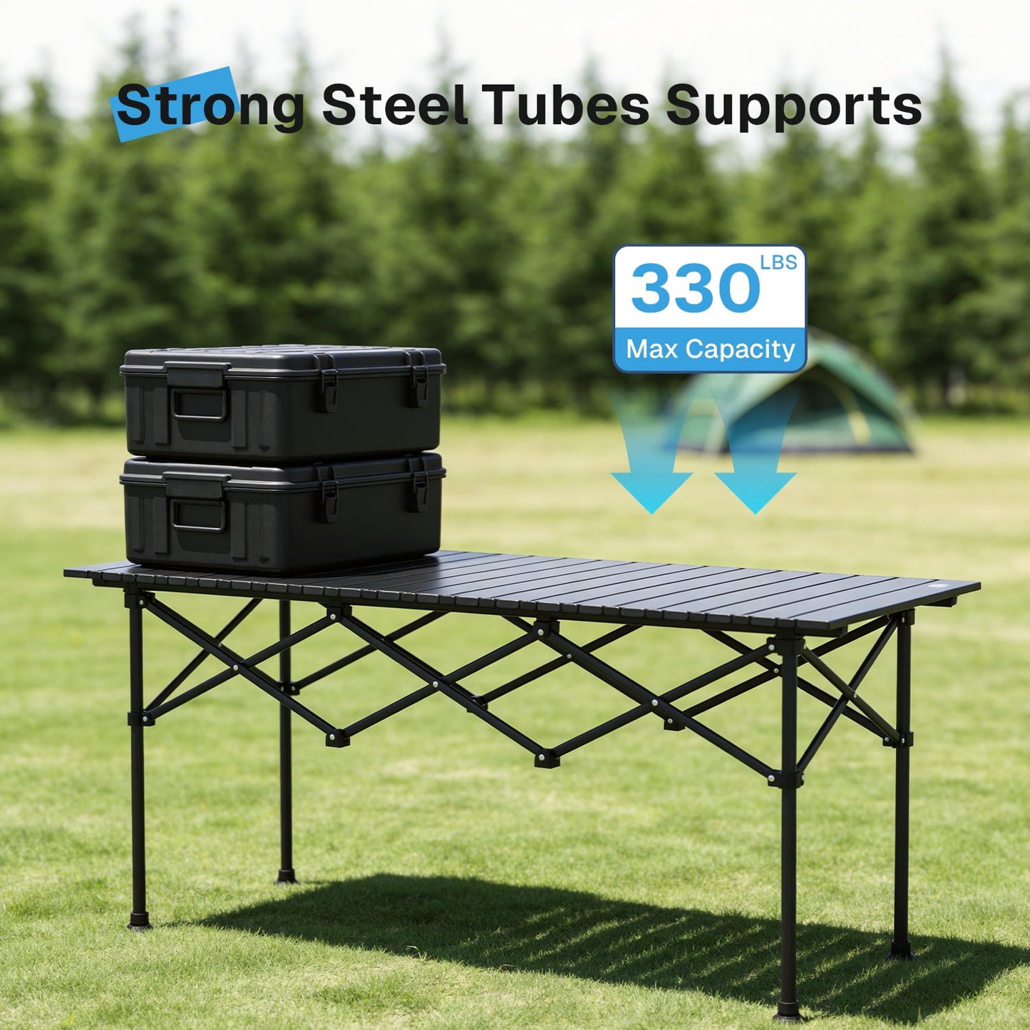 BN-LINK Folding Table Camping Table for Outdoor Barbecue Picnic Table Outdoor Table Garden Table,Lightweight with Carry Bag,47.2" L x 20.5" W x 22" H, Black