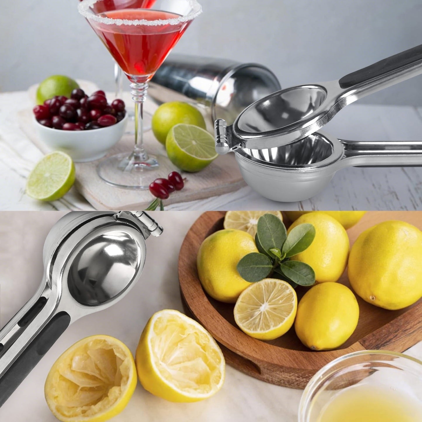 Behome Lemon Squeezer, Stainless Steel Handheld Lemon Juicer with Silicone Handles, Heavy Duty Manual Juicer for Lemon, Orange, Citrus