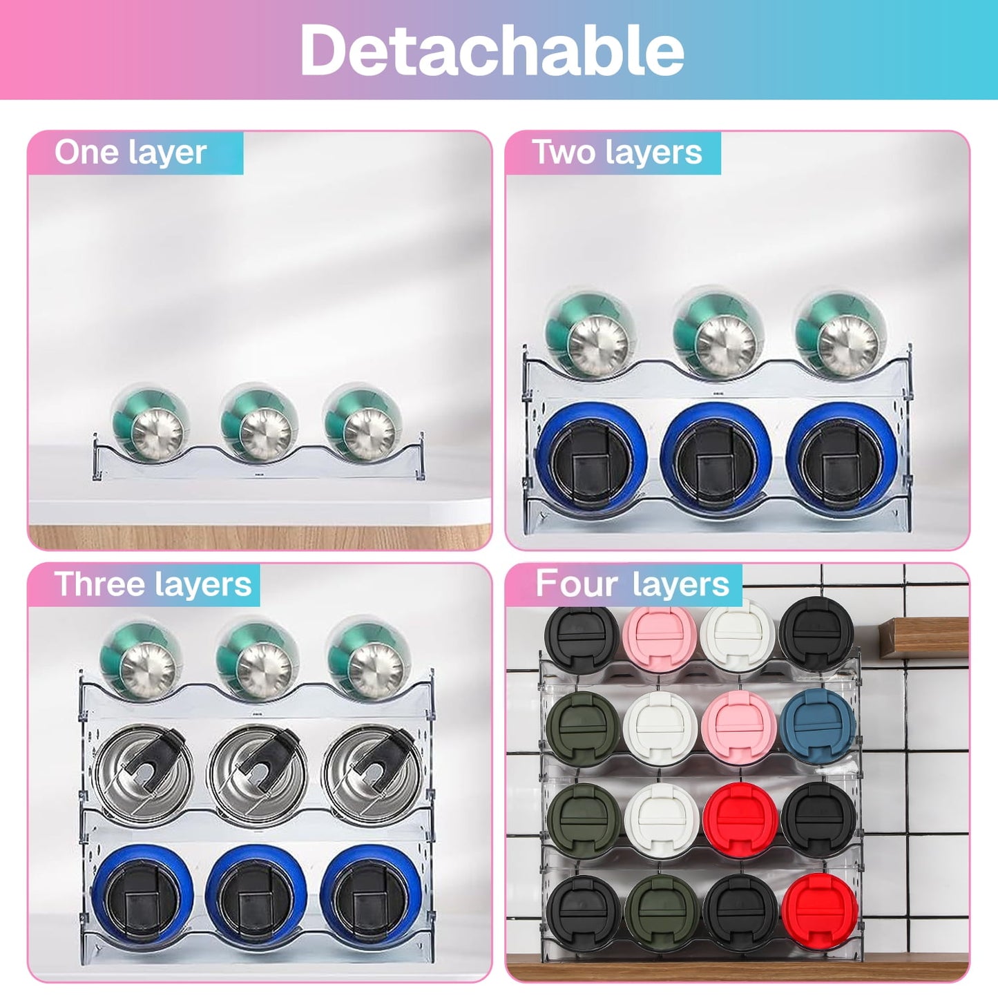 Behome Water Bottle Organizer, Stackable Water Bottle Organizer Holder, Water Bottle Storage Rack, Kitchen Storage Organizer for Cup Accessories, Clear