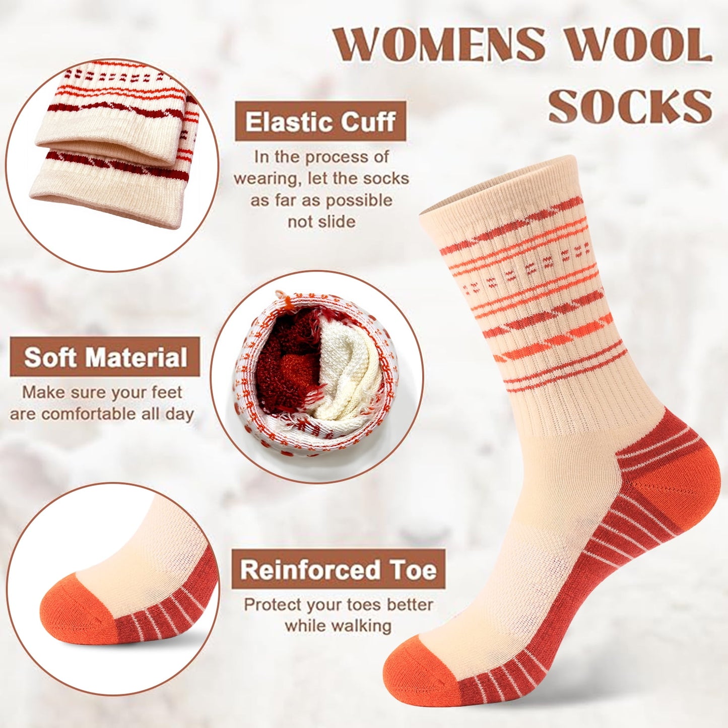 Behome 5 Pairs Woman Winter Socks, Thick Warm Walking Hiking Socks for Ladies, Thermal Thick Wool Socks for Woman