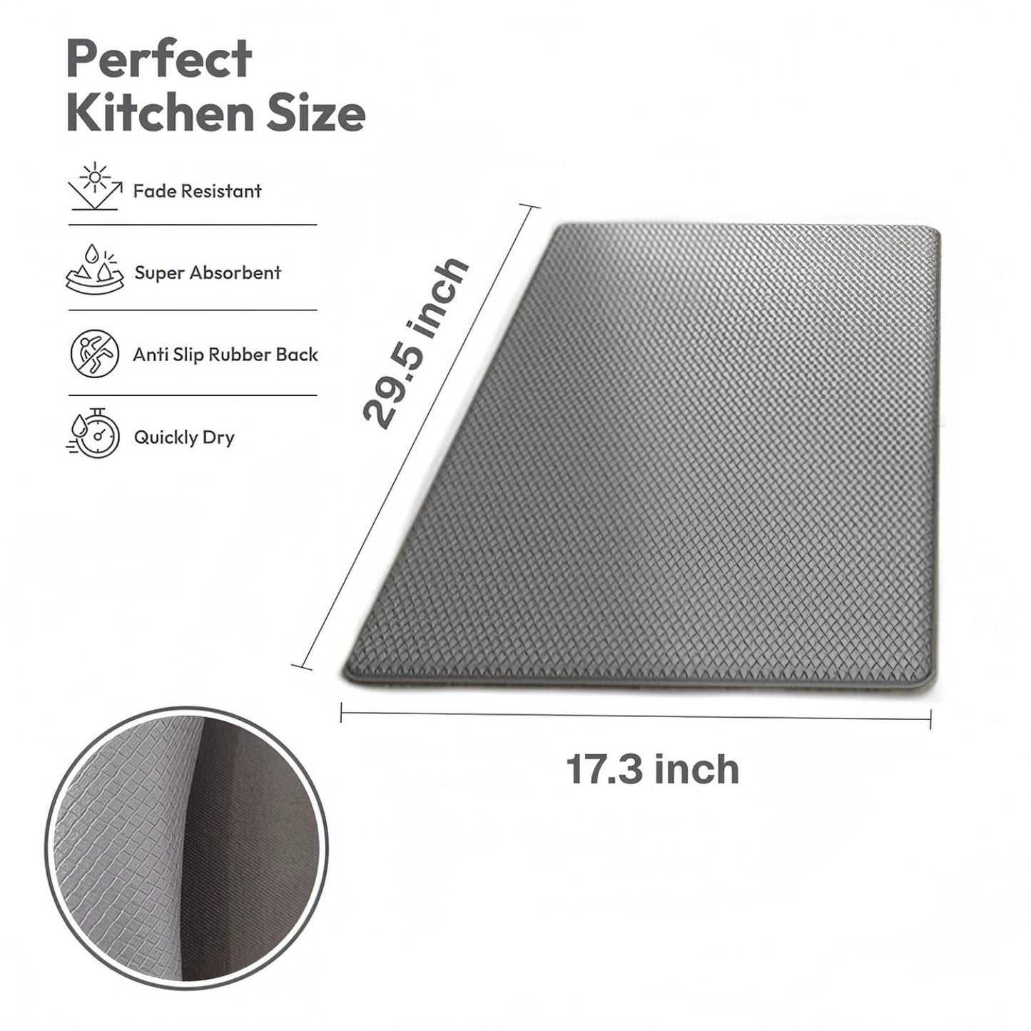 Behome Kitchen Mat, 17"x29" Cushioned Anti Fatigue Rugs, Non-Slip Waterproof Comfort Standing Mats for Kitchen, Office, and Floor, Grey
