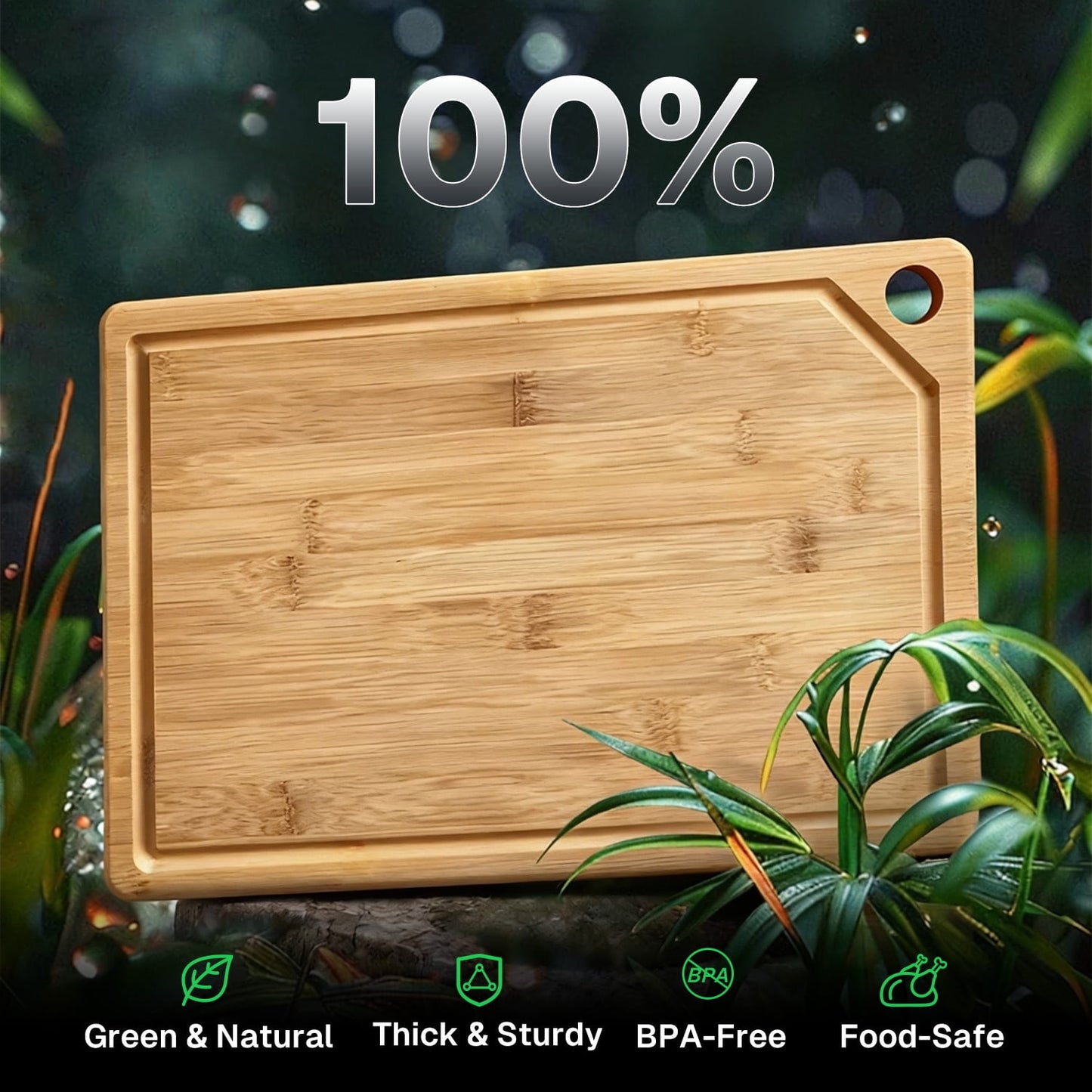 Behome Bamboo Cutting Board for Kitchen, Extra Large Wood Chopping Board with Hanging Hole and Deep Juice Groove, Serving Boards for Meat, Vegetables & Fruits, 18.0" x 11.81"
