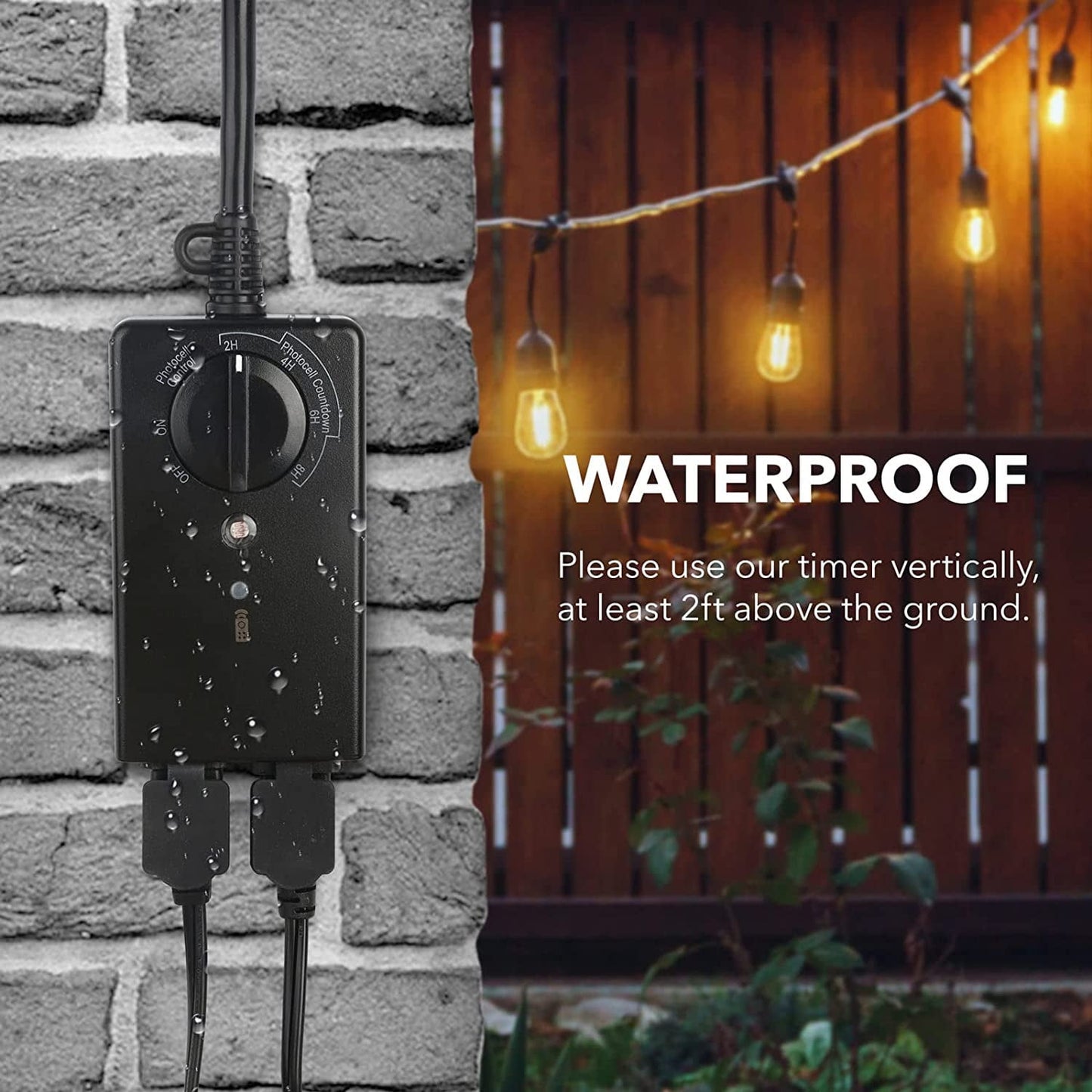 BN-LINK Outdoor Light Timer Waterproof 15A, 24-Hour Plug in Light Sensor Countdown Timer (2, 4, 6 or 8 Hours Mode), 100ft Range Remote Control with 2 Grounded Outlets for Home and Garden, ETL Listed