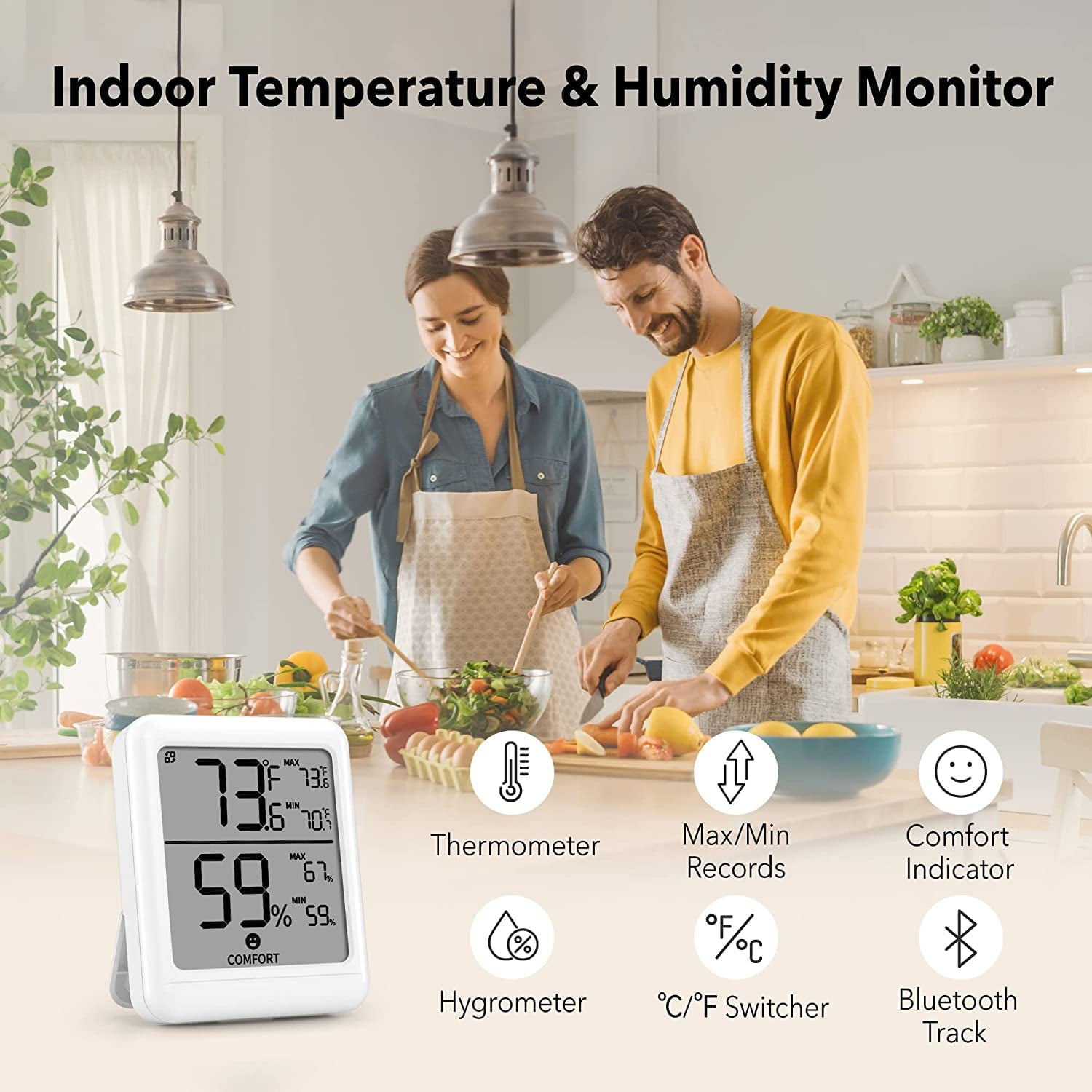 BN-LINK Bluetooth Hygrometer Thermometer,Indoor Temperature Humidity Monitors, Digital Humidity Meter with App Control for Home, Baby Room, Terrarium, Incubator, Greenhouse