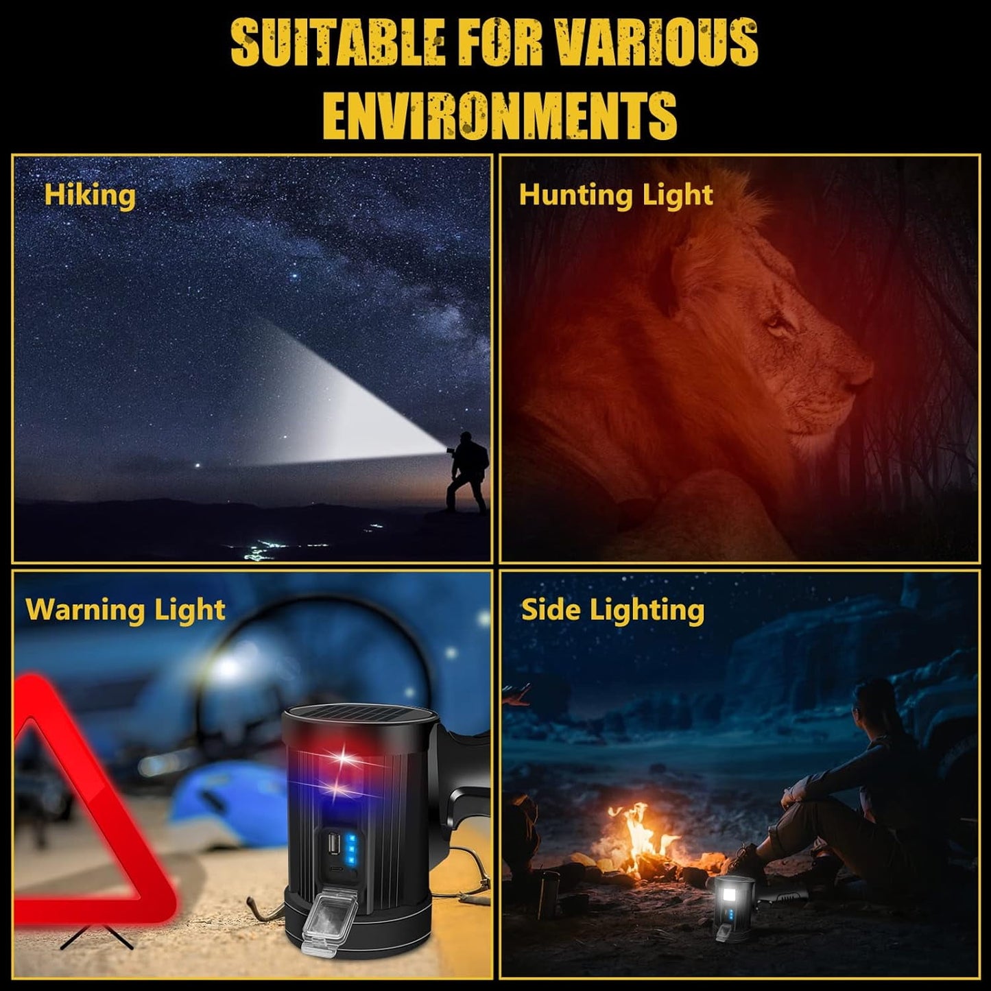 BN-LINK Rechargeable Spotlight, Handheld Hunting Flashlight Led Spot Light, Super Bright Solar Spot Lights Outdoor Handheld for Hunting, Boating, Camping