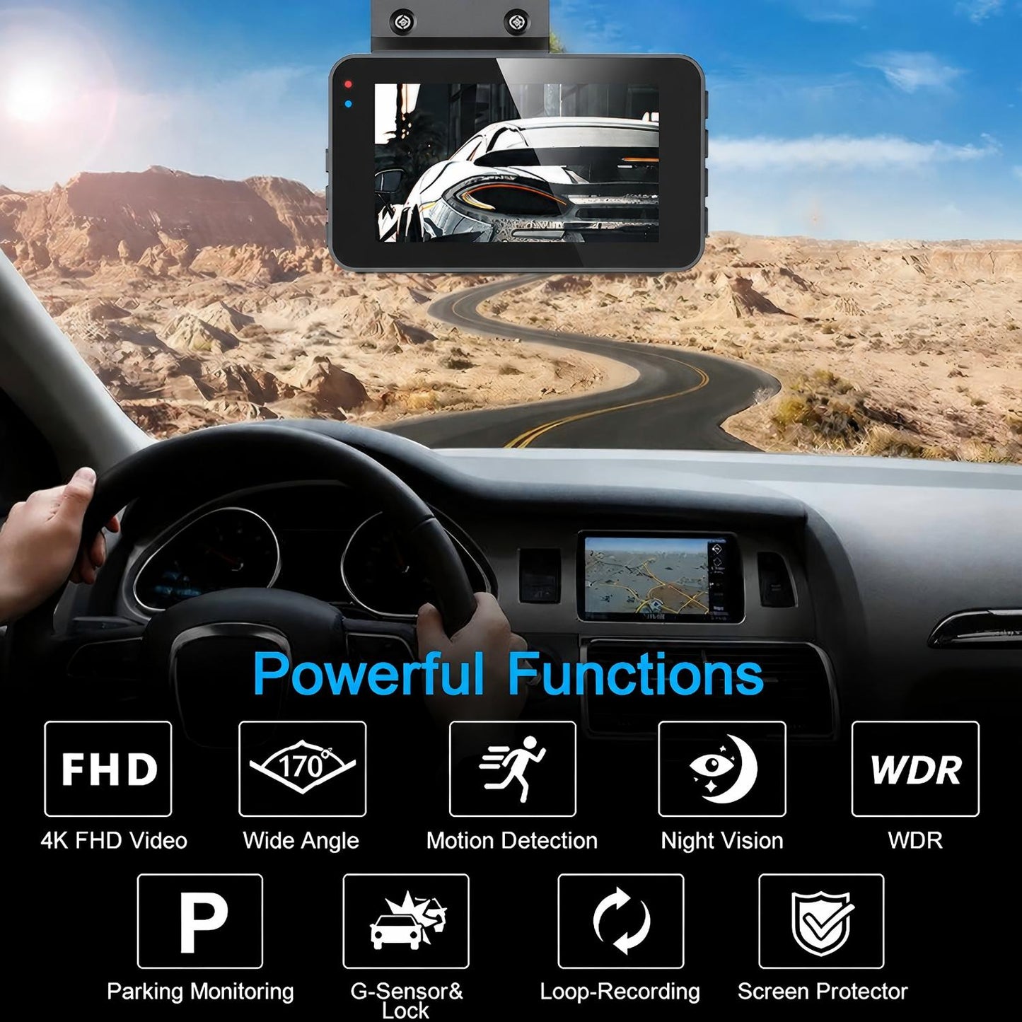 BN-LINK 4K Dual Dash Cam Front and Rear, Free 32GB Card Included, WiFi & ADAS Dash Camera for Cars, 170°Wide Angle, Super Night Vision, Loop Recording, G-Sensor, 24 Hours Parking Monitor