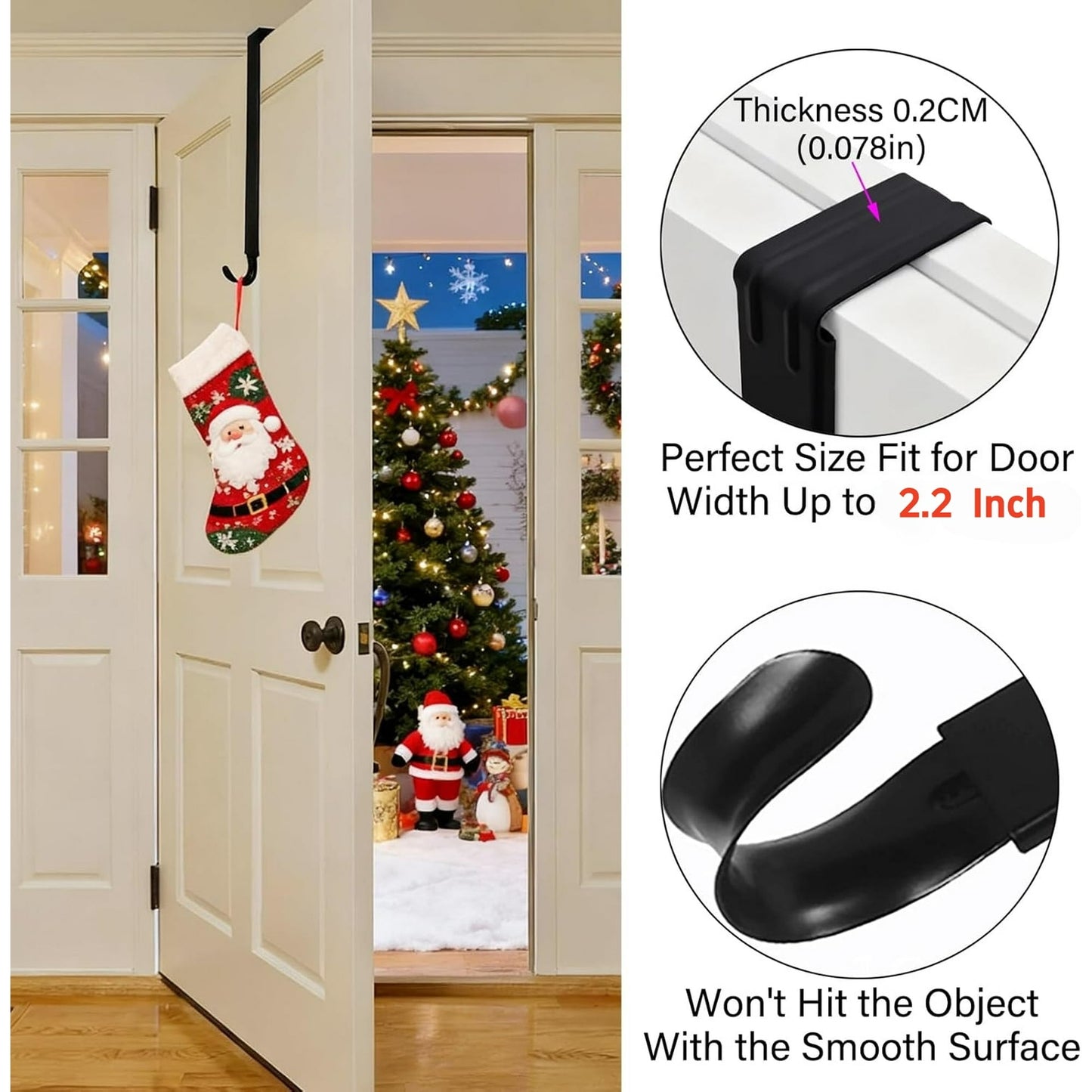 Behome 2 Pack Wreath Hanger, Adjustable Metal Wreath Hook Holder for Front Door Decor from 15.5"-26", Inside-Outside Over The Door Hooks Organizer Home Decor