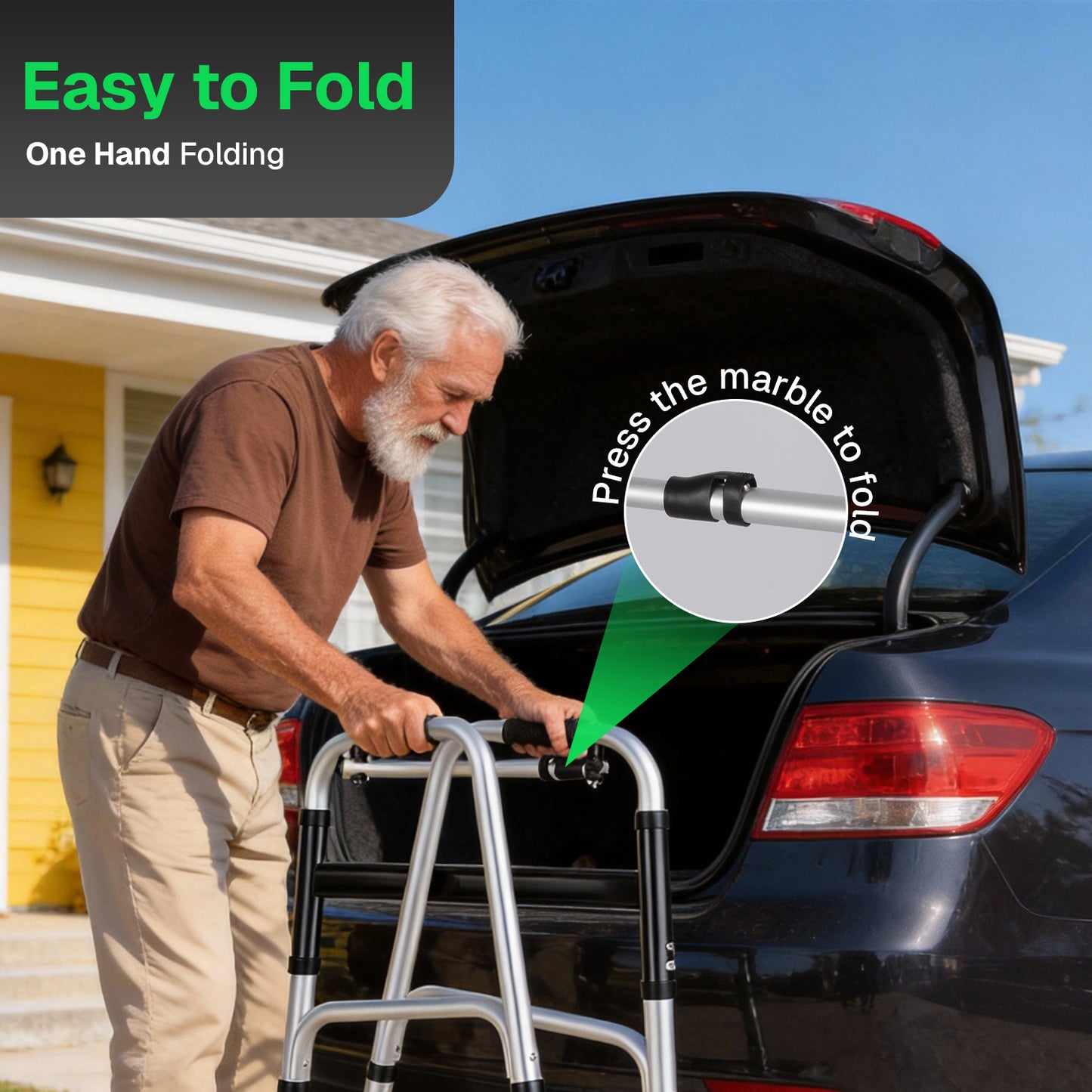 BN-LINK Walker for Senior, Folding Walker with 5'' Wheels, Adjustable Lightweight Aluminum Walker for Elderly,Disabled,Supports up to 330 lbs, Silver