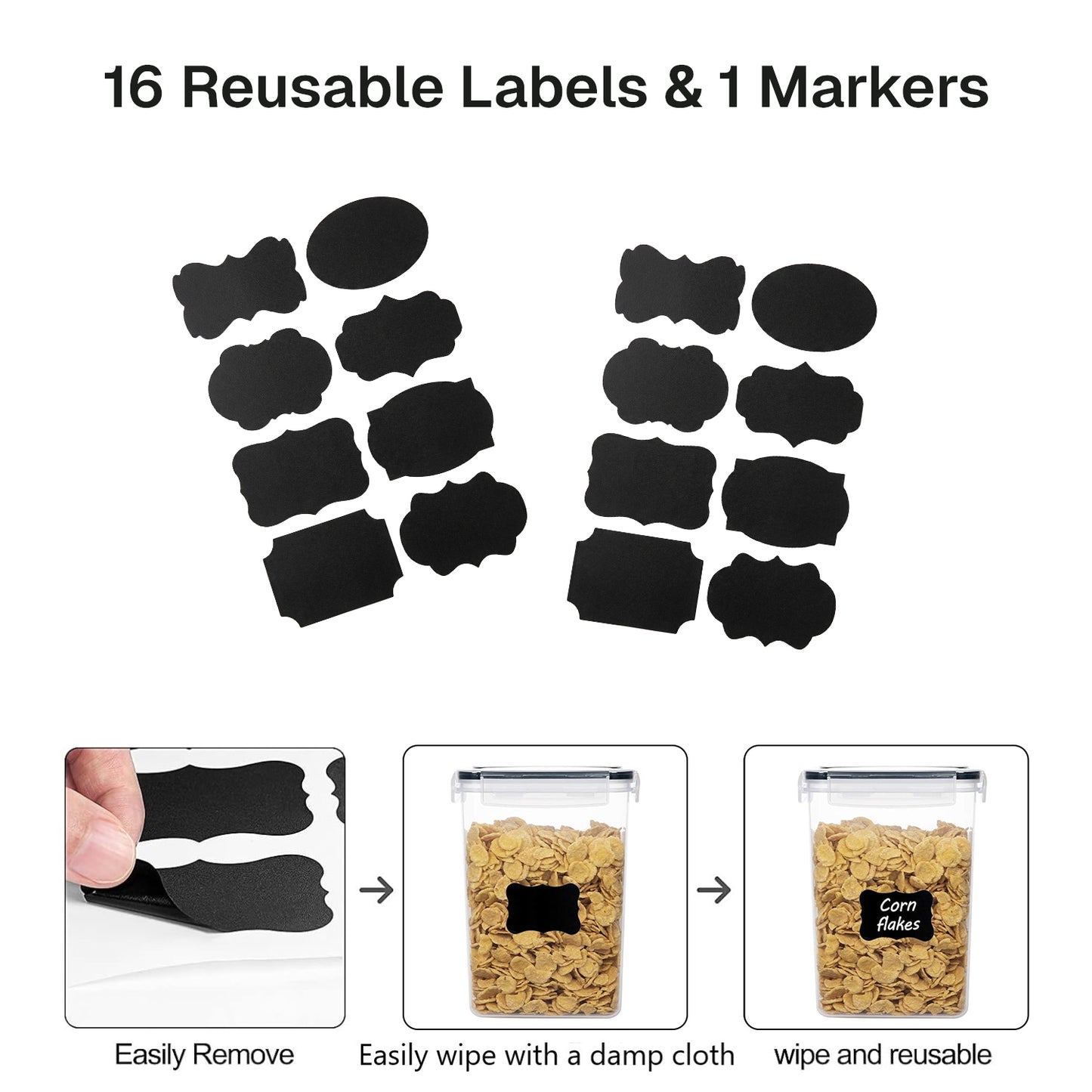 Behome Airtight Food Storage Containers with Lids, 16 pcs Leak-proof Cereal Containers Storage Set, BPA Free Kitchen and Pantry Organization Storage for Dry Food, Flour, Includes 16 Labels & Marker