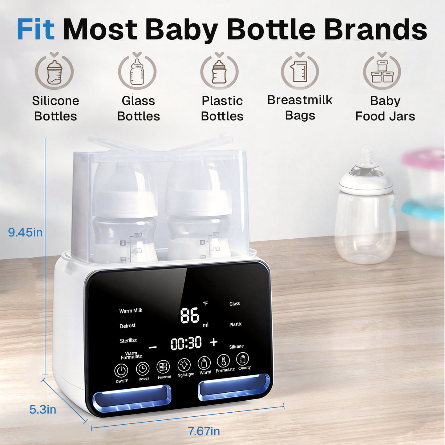 Behome Bottle Warmer, 48Hours Keep Warm, Fast Milk Warmer for Breastmilk and Formula, Food Heater with Accurate Temp Control & LED Light, for All Bottles