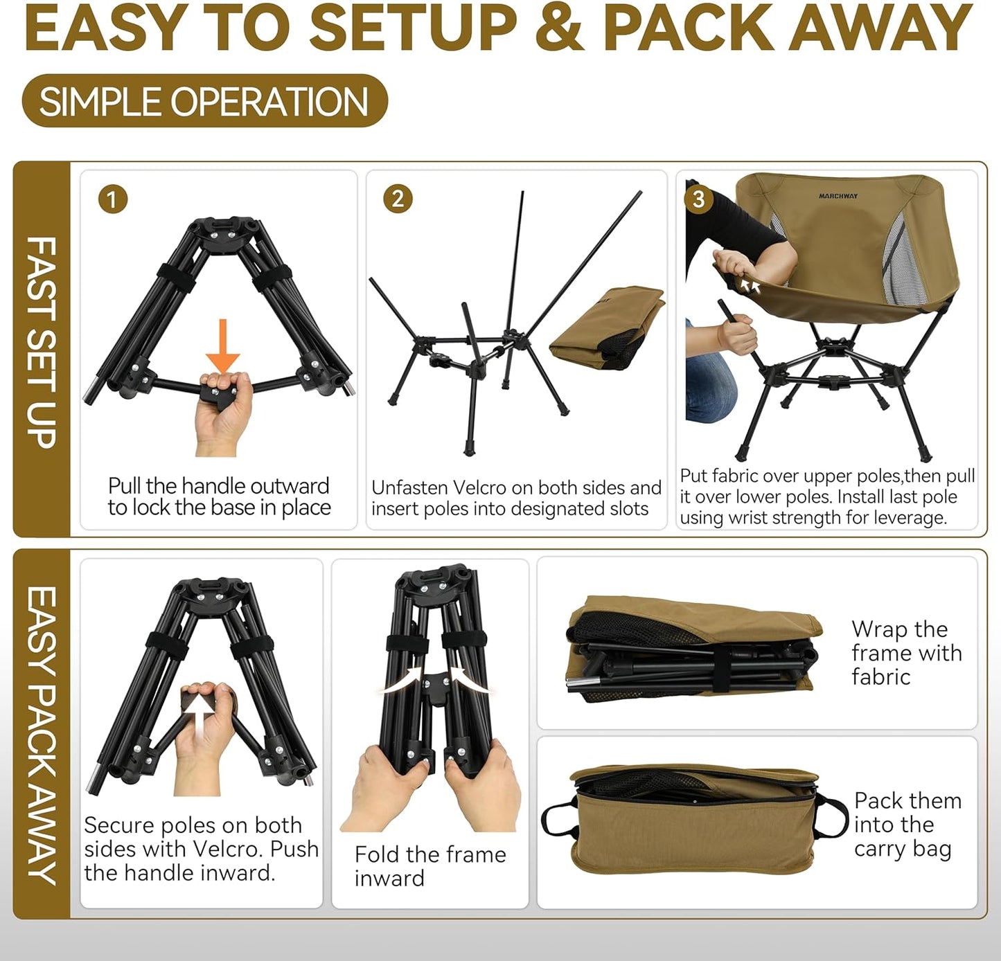 BN-LINK Folding Camping Chair, Portable Backpacking Chair with Carry Bag, Lightweight Hiking Chair for Outdoor Camp, Travel, Beach, Picnic, khaki