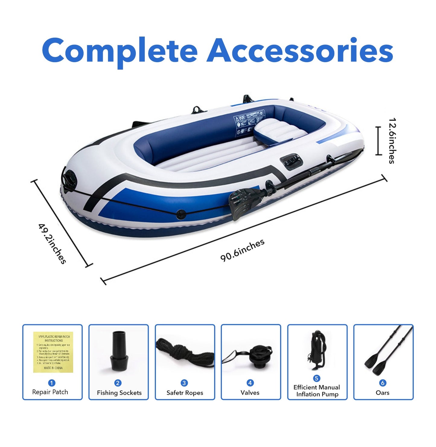 BN-LINK 3-Person Inflatable Boat Series with Seats, Inflatable Raft with a Pair of Deluxe Oars, High-Output Pump, Detachable Fishing Rod Holders, Fishing Boat for Ponds, Lakes, Rivers