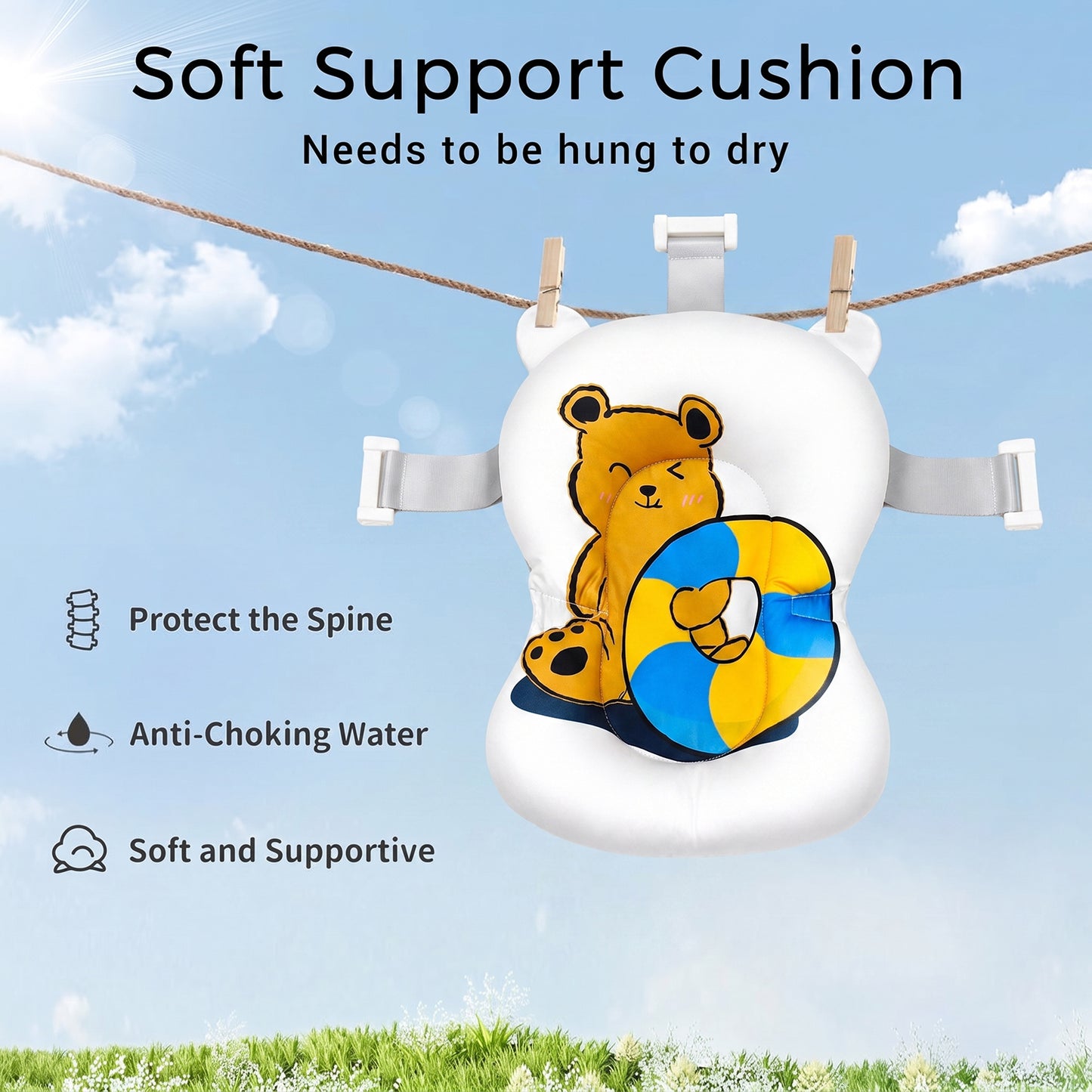 Behome Collapsible Baby Bathtub, Baby Tub with Soft Cushion, Drain Hole& Thermometer, Stable Newborn Bathtub for Infant to Toddler