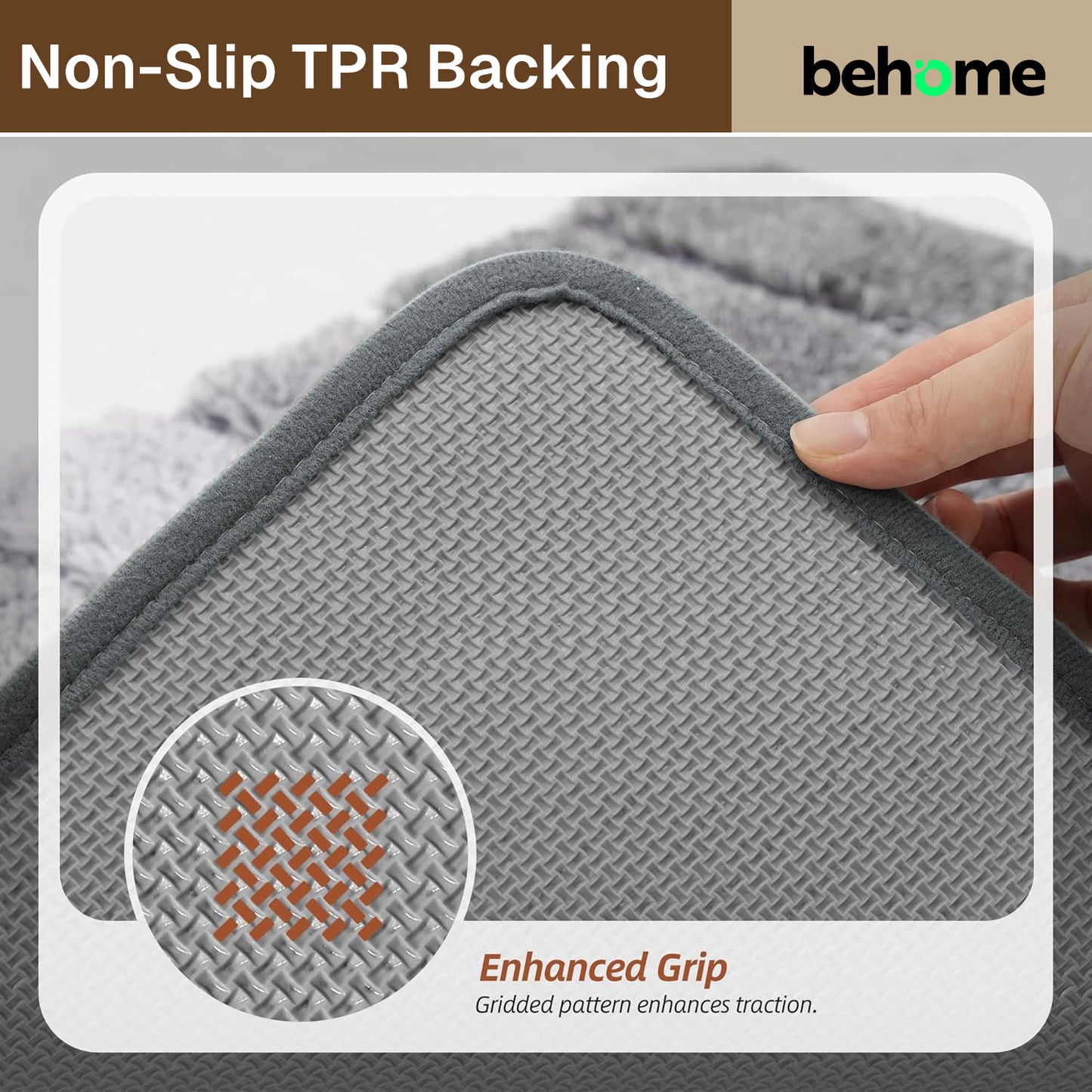 Behome Non-Slip Thick Bathroom Rugs, 20”x 32” Extra Soft and Absorbent Shaggy Bath Mat, Washable Bath Rugs for Bathroom Floor, Tub and Shower