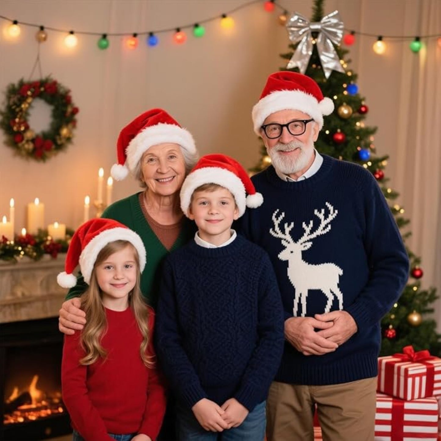 Behome 2 Pack Christmas Hat, Unisex Velvet Santa Hat for Adults, Thicken Fur Xmas Hat for New Year Festive Party