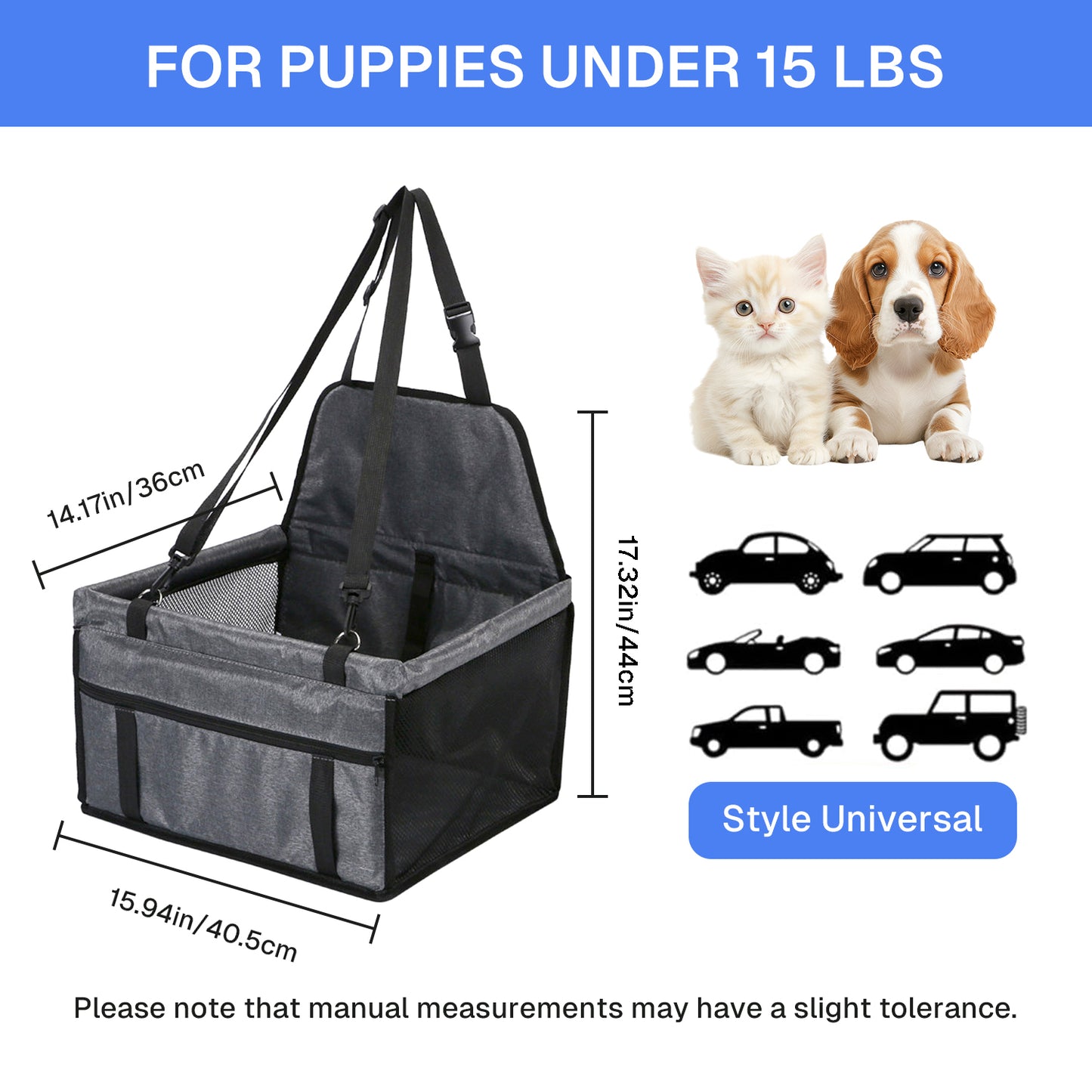 BN-LINK Dog Car Seats for Small Dogs, Dog Booster Car Seat with Storage Pockets and Clip-On Leash, Portable Pet Car Seat for Travel & Home,Gray