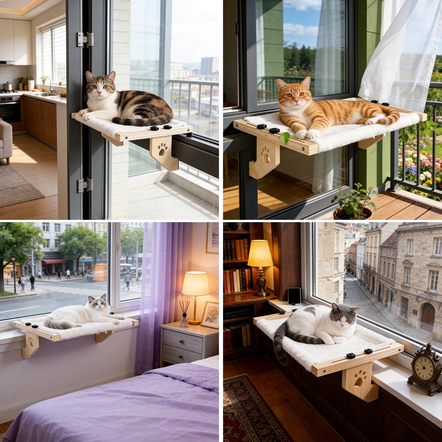 Behome Cat Window Perch, Window Hammock for Cats, Sturdy Hammock Window Seat with Cushion Bed Cover, Indoor Cat Bed