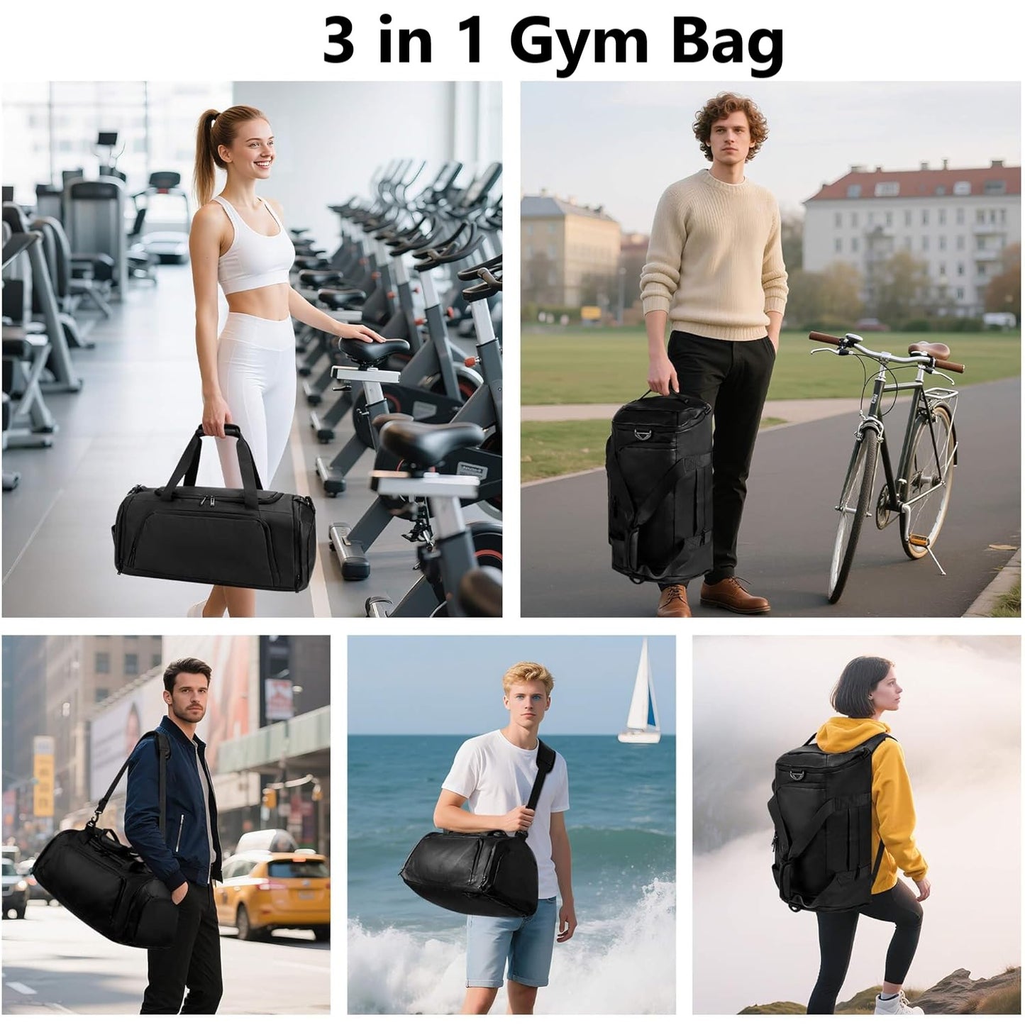 Behome 40L Gym Bag for Men Women, Large-Capacity Travel Duffle Bag with Shoe & Wet Compartments, 3 in 1 Carry on Weekender Overnight Bag for Workout and Travel