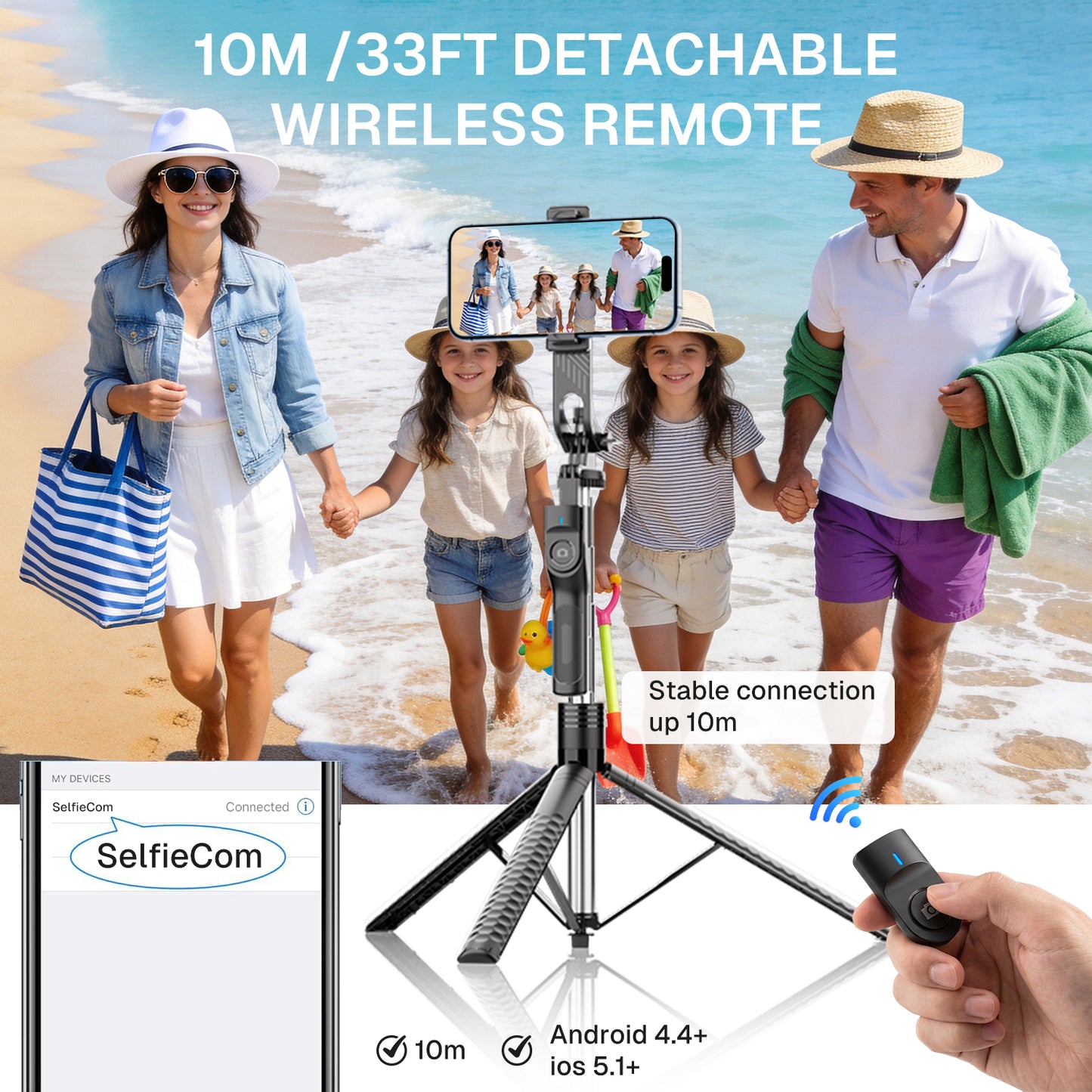 BN-LINK 75" Selfie Stick Tripod with Remote, 360°Rotating Extendable Cell Phone Stand with 1 Phone Holder Accessory, Phone Tripod Compatible with iPhone Android Phone, Camera