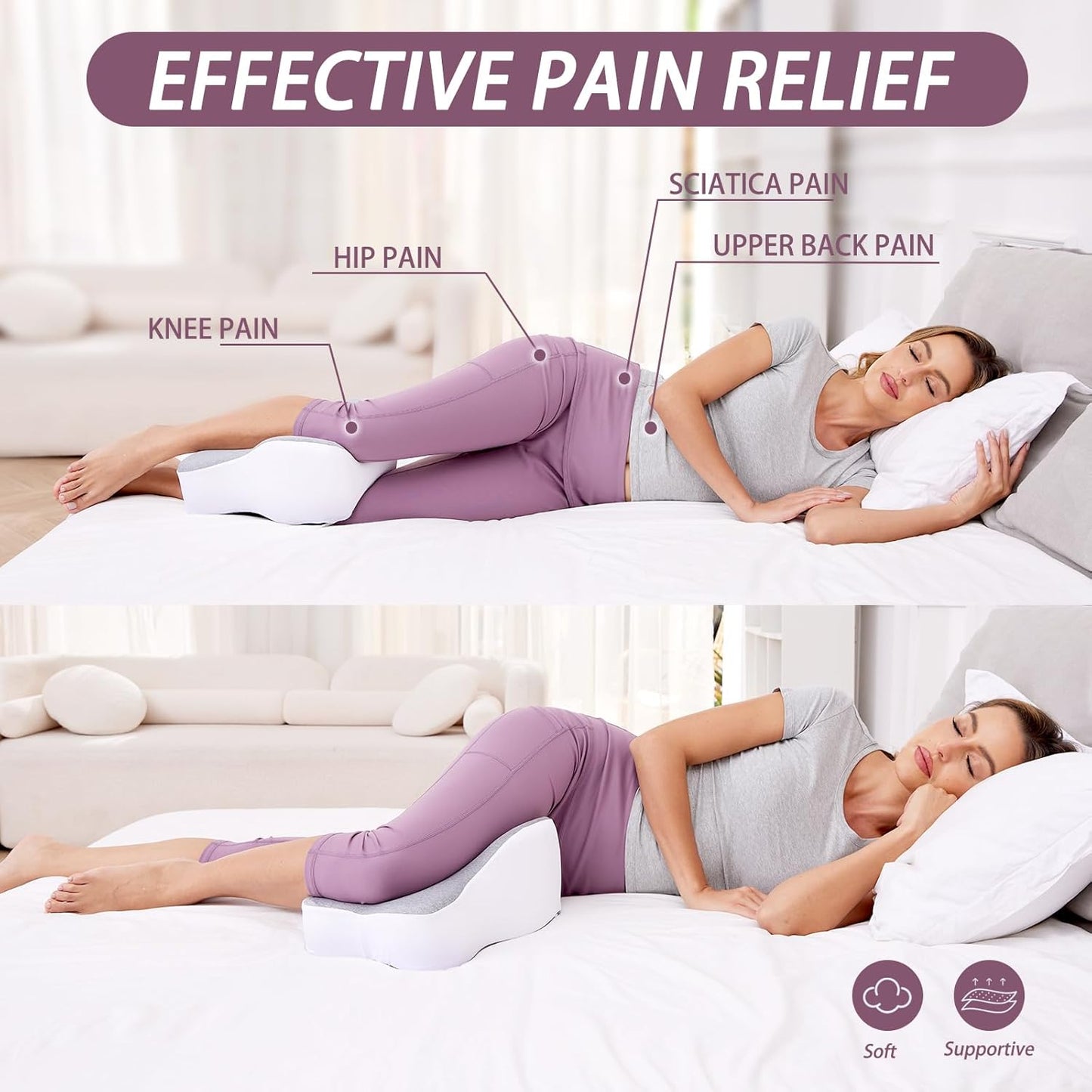 Behome Knee Pillow, 14” Comfortable Memory Foam Leg Pillow for Side Sleeping, Hip Pillow Between Legs, Gray