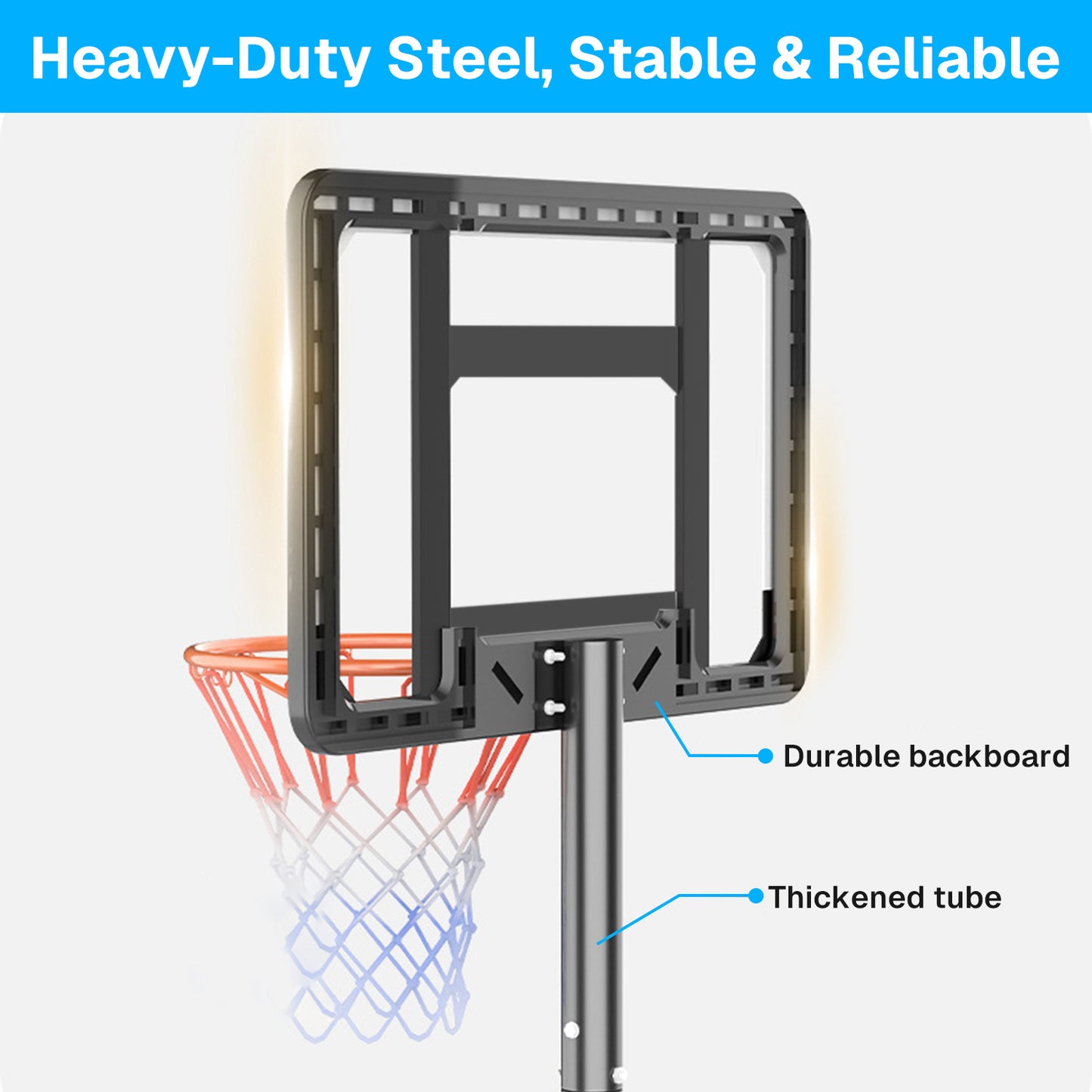 BN-LINK Portable Basketball Hoop, 4.75 FT-10.01 FT Height Adjustable Basketball Hoop Outdoor, 43” Basketball Goal with Shatterproof Backboard for Kids,Teens,Adults