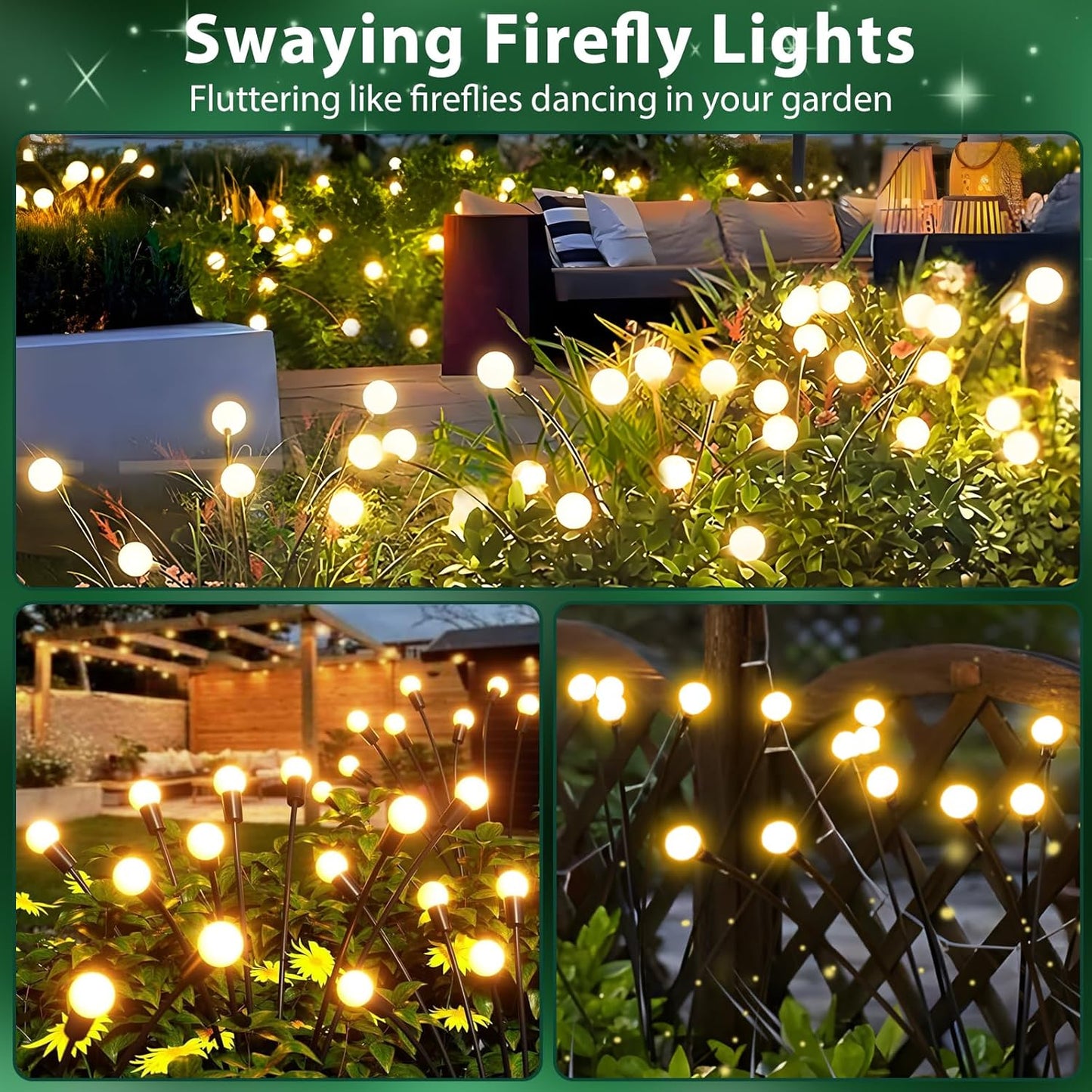 BN-LINK 4 Pack Solar Garden Lights, Auto On/Off 32 LED Solar Swaying Lights Outdoor Waterproof, Firefly Light for Outside Yard Pathway Landscape Decorations (Warm White)