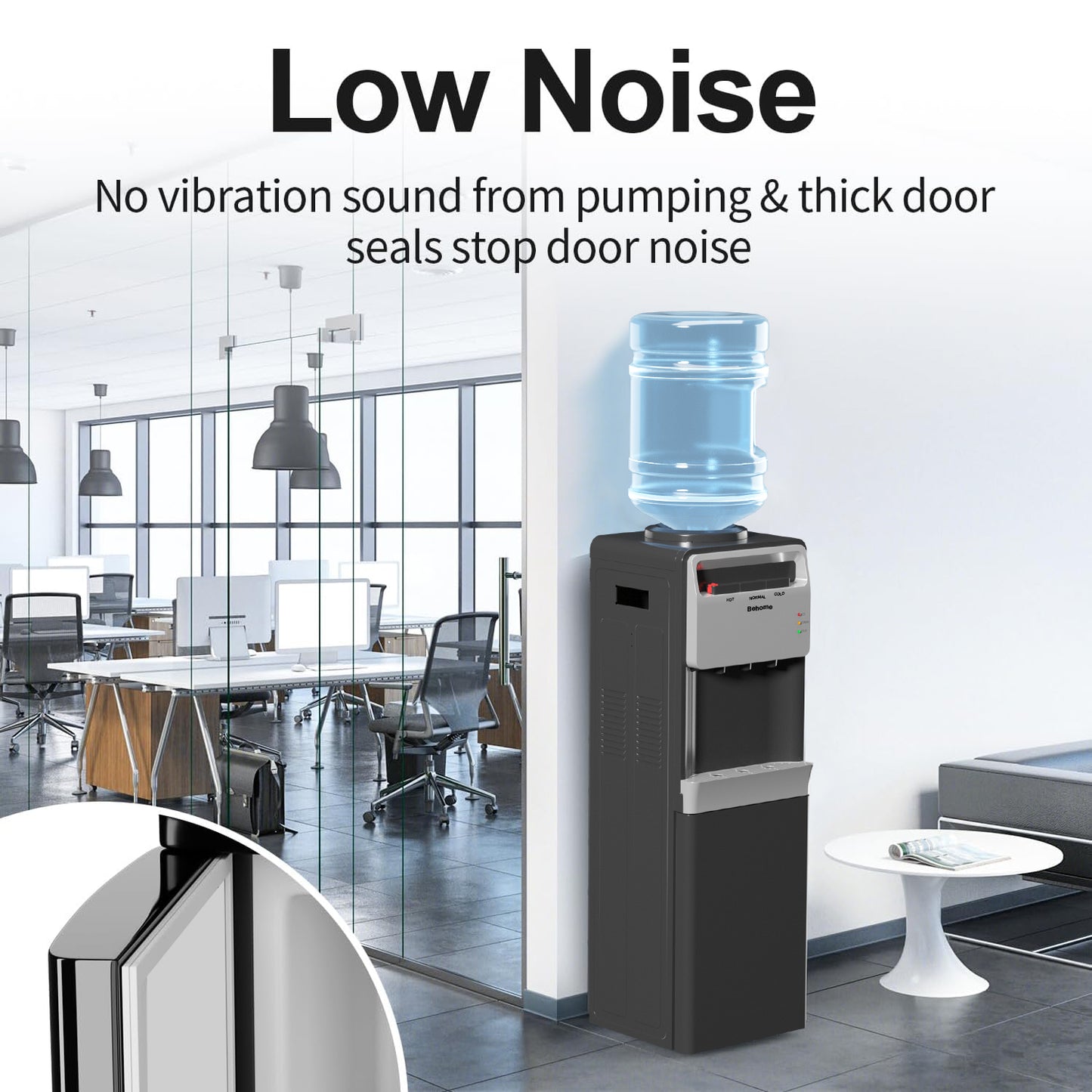 Behome Top Loading Water Cooler Dispenser, 3 Temperature Settings-Hot, Cold & Normal Water, Child Safety Lock, Holds 3 or 5 Gallon Bottles, for Homes, Kitchens, Offices, Dorms