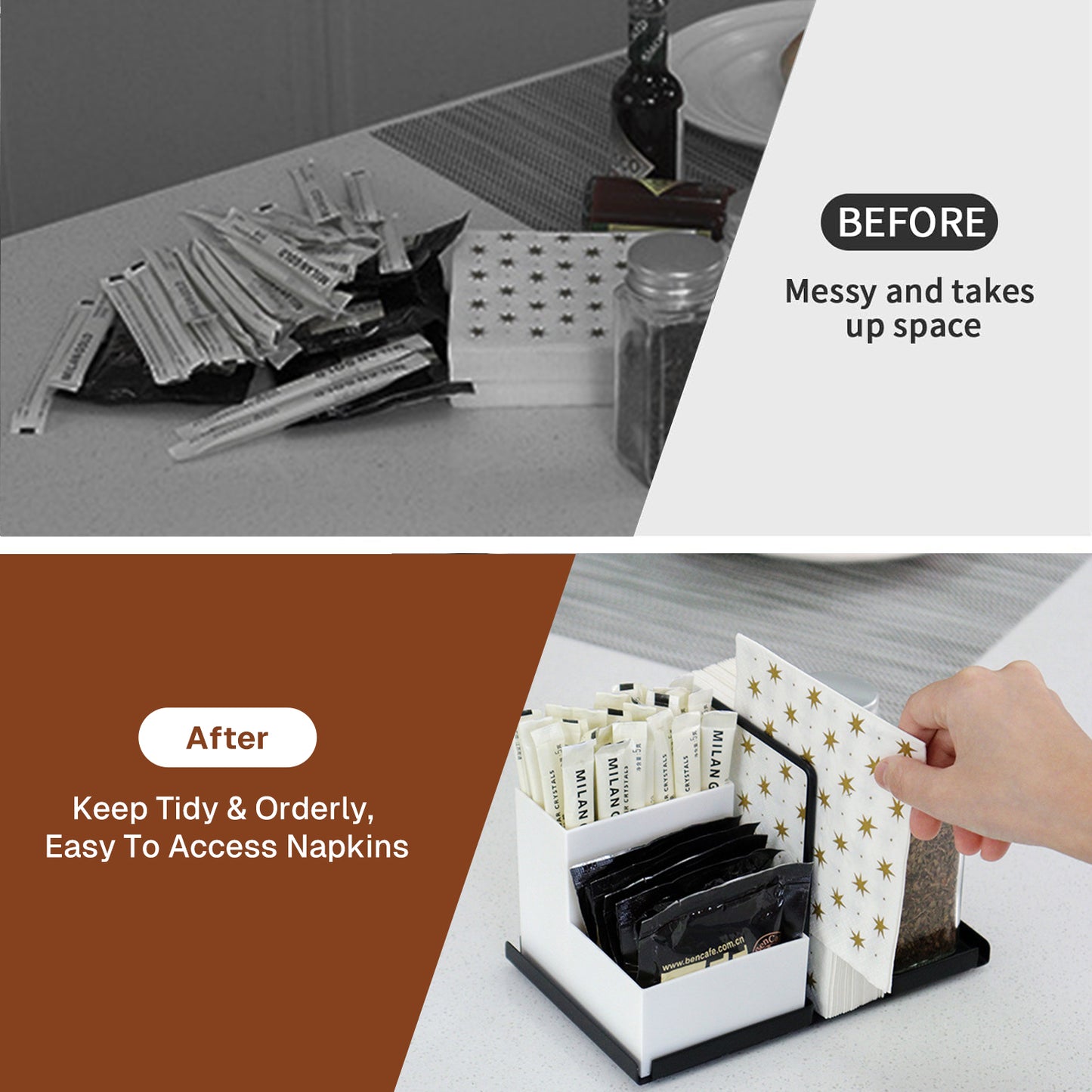 Behome Napkin Holder for Table, Metal Napkin Holder with Removable Storage Box & Salt and Pepper Shakers Caddy, Napkin Dispenser for Kitchen, Countertop, Dining Table