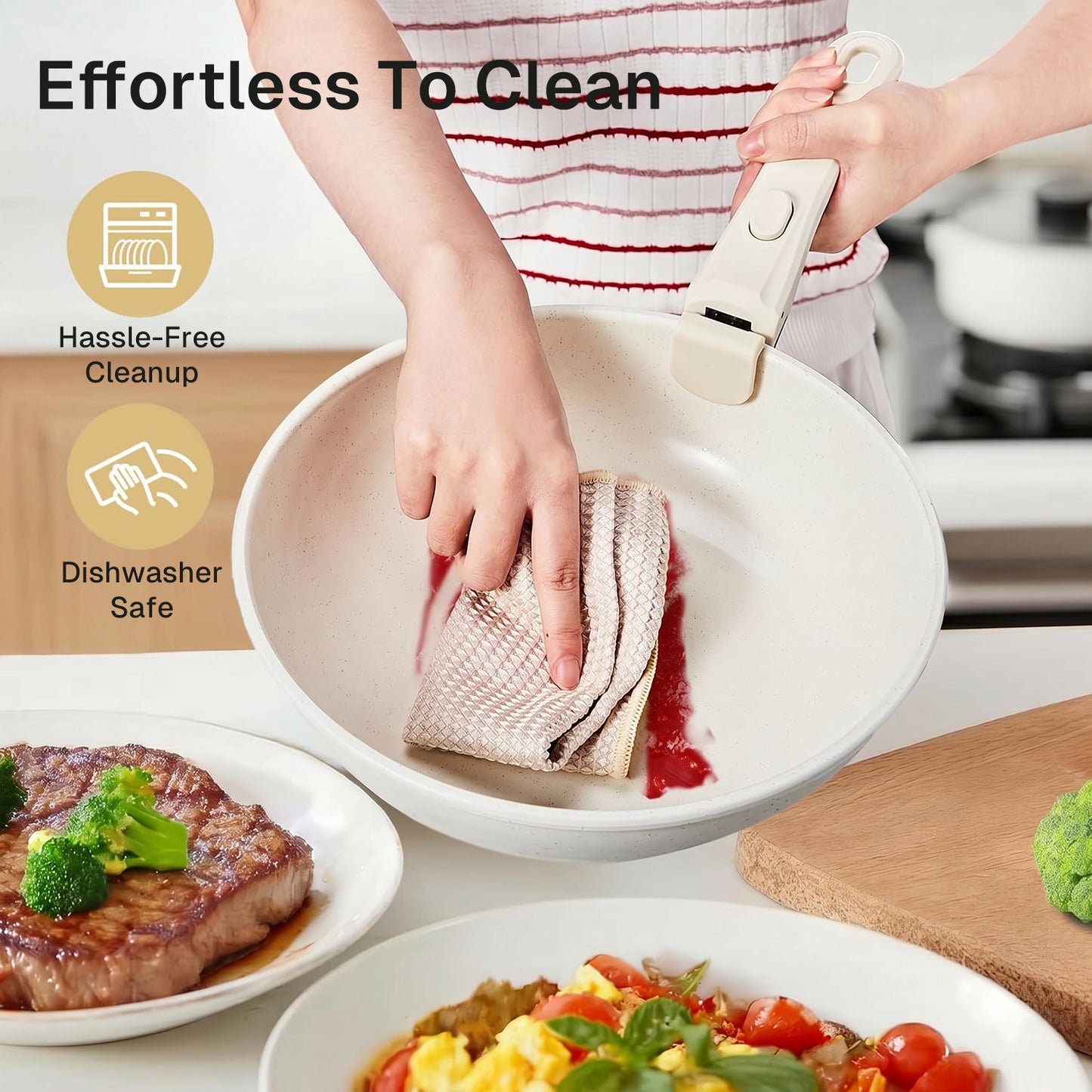Behome 17 Pcs Pots and Pan Set Non Stick with Detachable Handle, Ceramic Cookware Set, Compatible with Induction, Electric, Gas Cooktops, Dishwasher & Oven Safe