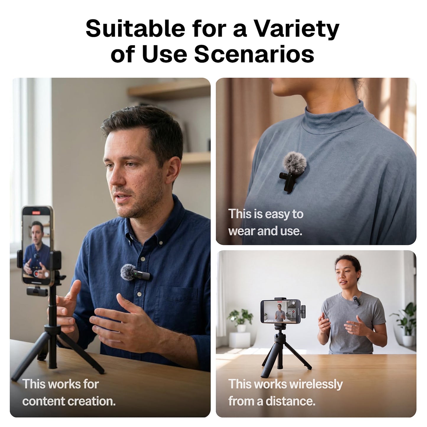 Behome Wireless Lavalier Microphone for iPhone with Storage Bag, Mini Microphone with Rotatable Clip&Denoise Recording, for TikTok, YouTube & Interviews