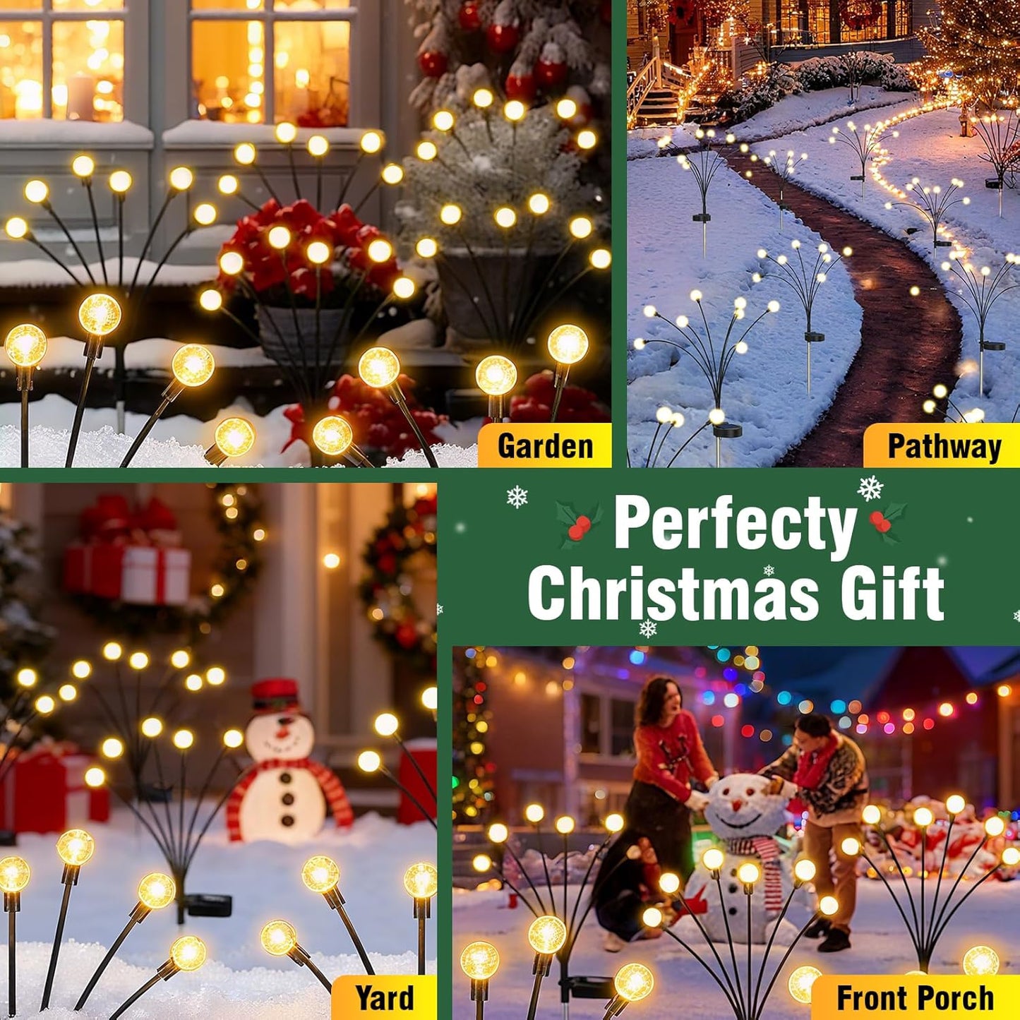 BN-LINK 2 Pack Solar Garden Lights, Auto On/Off 16 LED Solar Swaying Lights Outdoor Waterproof, Firefly Light for Outside Yard Pathway Landscape Decorations (Warm White)