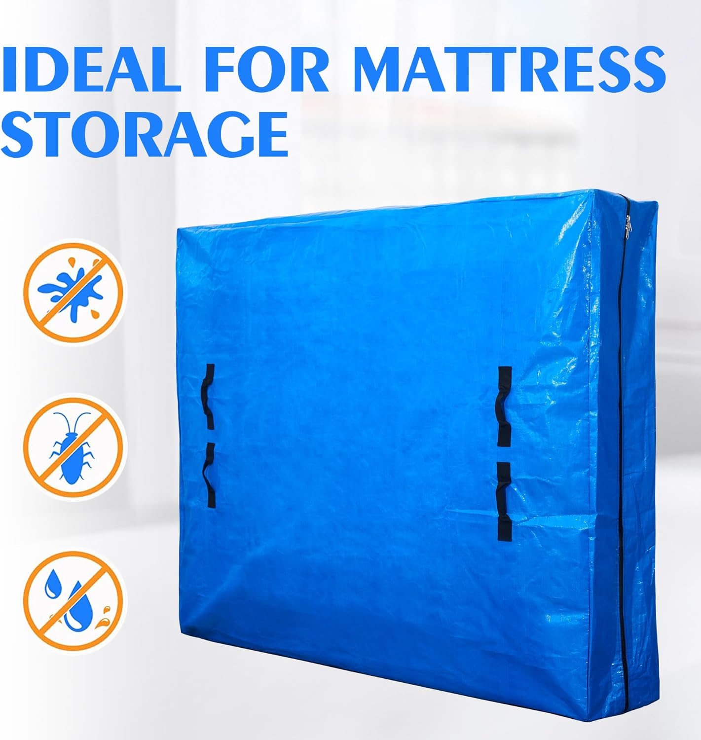 BN-LINK Queen Size Mattress Bag, Heavy Duty And Waterproof Zipped Mattress Cover with 8 handles, Reusable Mattress Bags for Carrying Household Essentials, 82” L x 63” W x 15” D