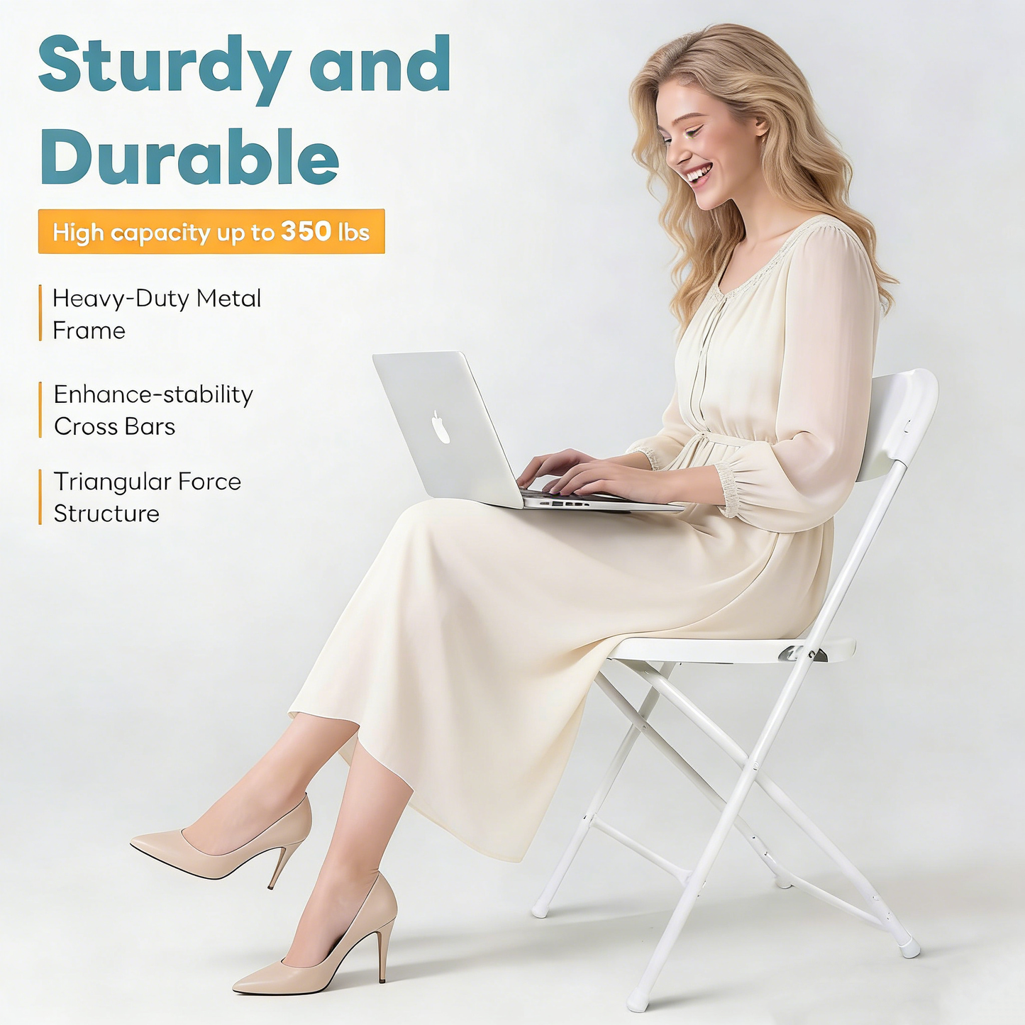 Behome 10 Pack Folding Chairs,Heavy Duty Stackable Event Chairs for for Wedding,Party,Office, 397lb Capacity,White